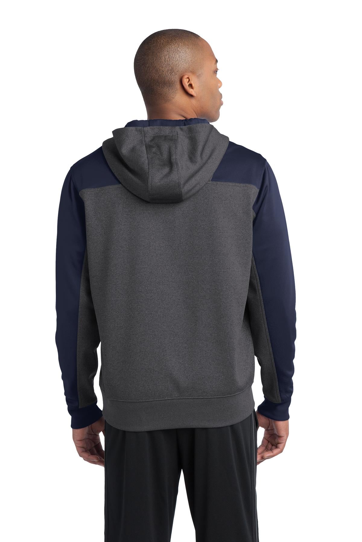 Grph Hea/TrNvy Sport-Tek Tech Fleece Colorblock 1/4-Zip Hooded Sweatshirt. ST249