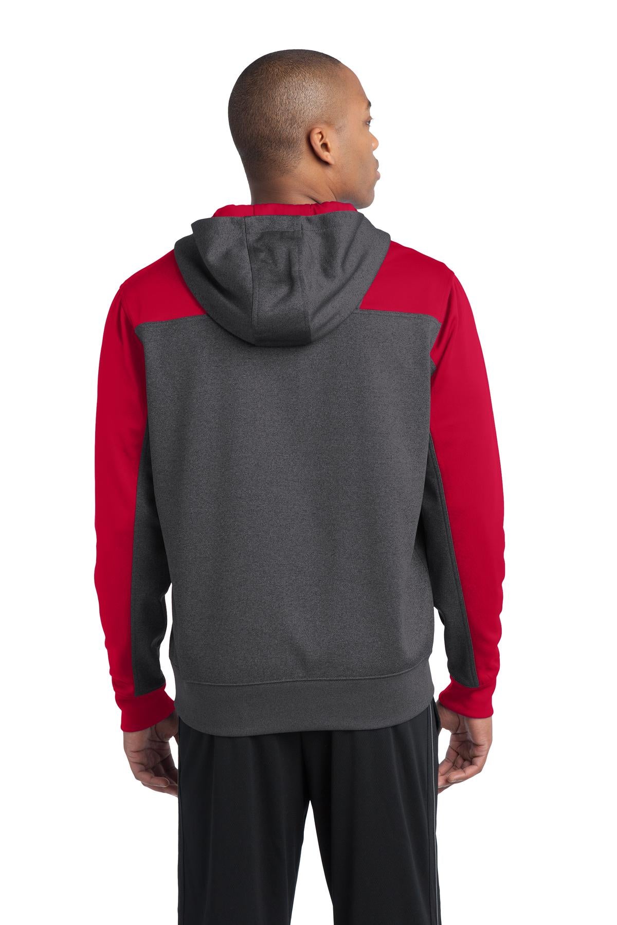 Grph Hea/TrRed Sport-Tek Tech Fleece Colorblock 1/4-Zip Hooded Sweatshirt. ST249