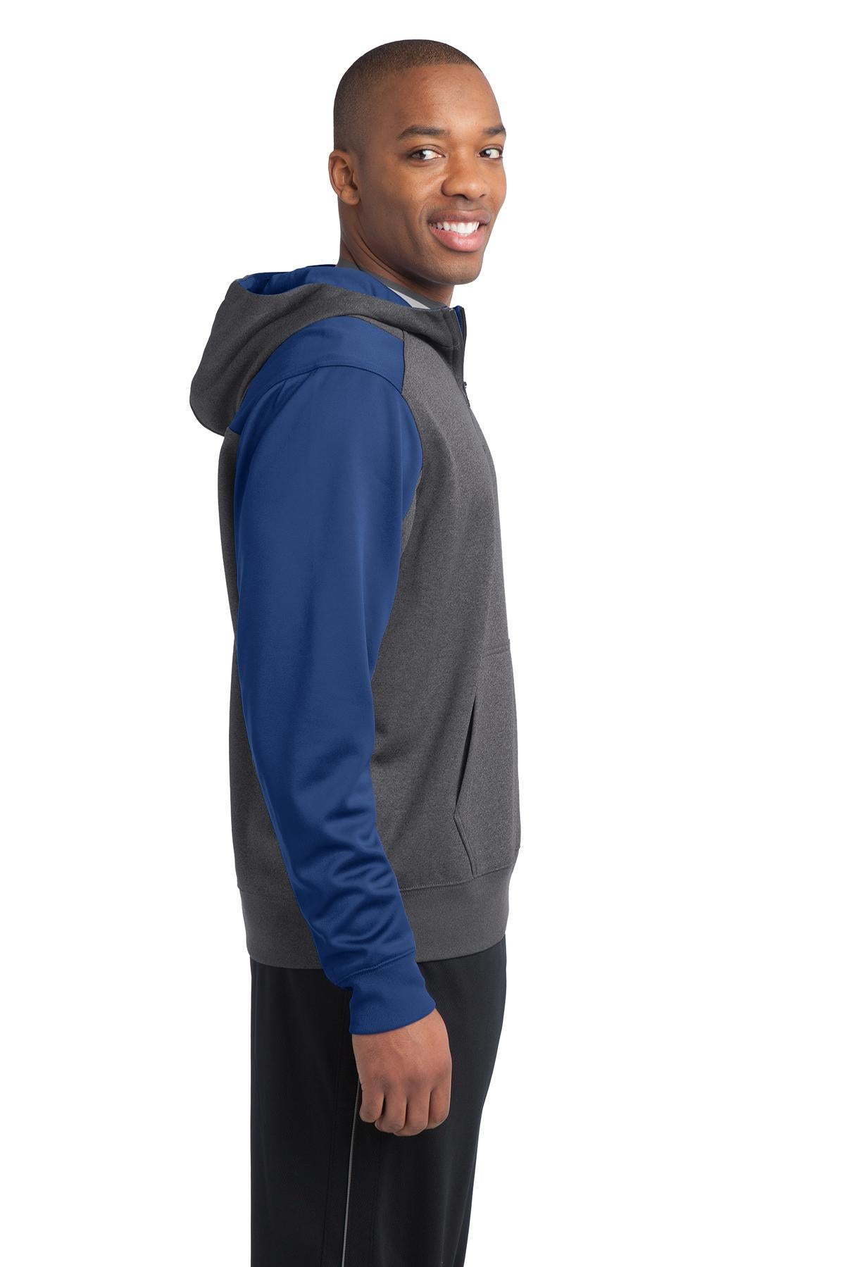 Grph Hea/TrRoy Sport-Tek Tech Fleece Colorblock 1/4-Zip Hooded Sweatshirt. ST249