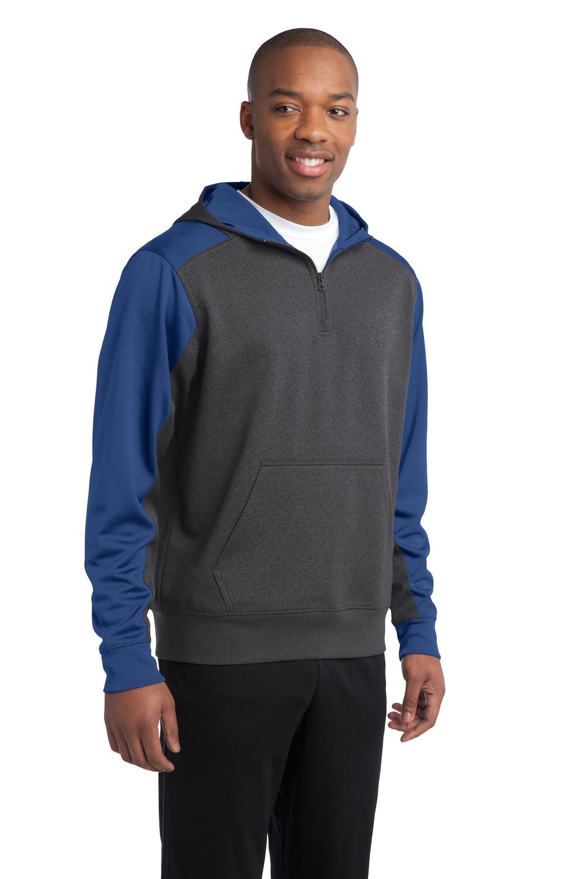 Grph Hea/TrRoy Sport-Tek Tech Fleece Colorblock 1/4-Zip Hooded Sweatshirt. ST249
