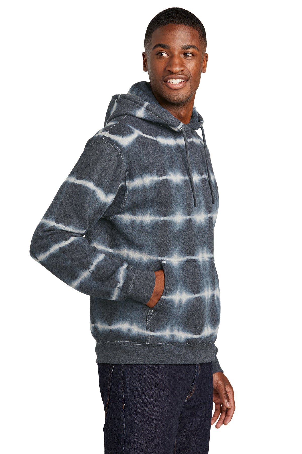 Grph/LtGry Port & Company Allover Stripe Tie-Dye Fleece PC143