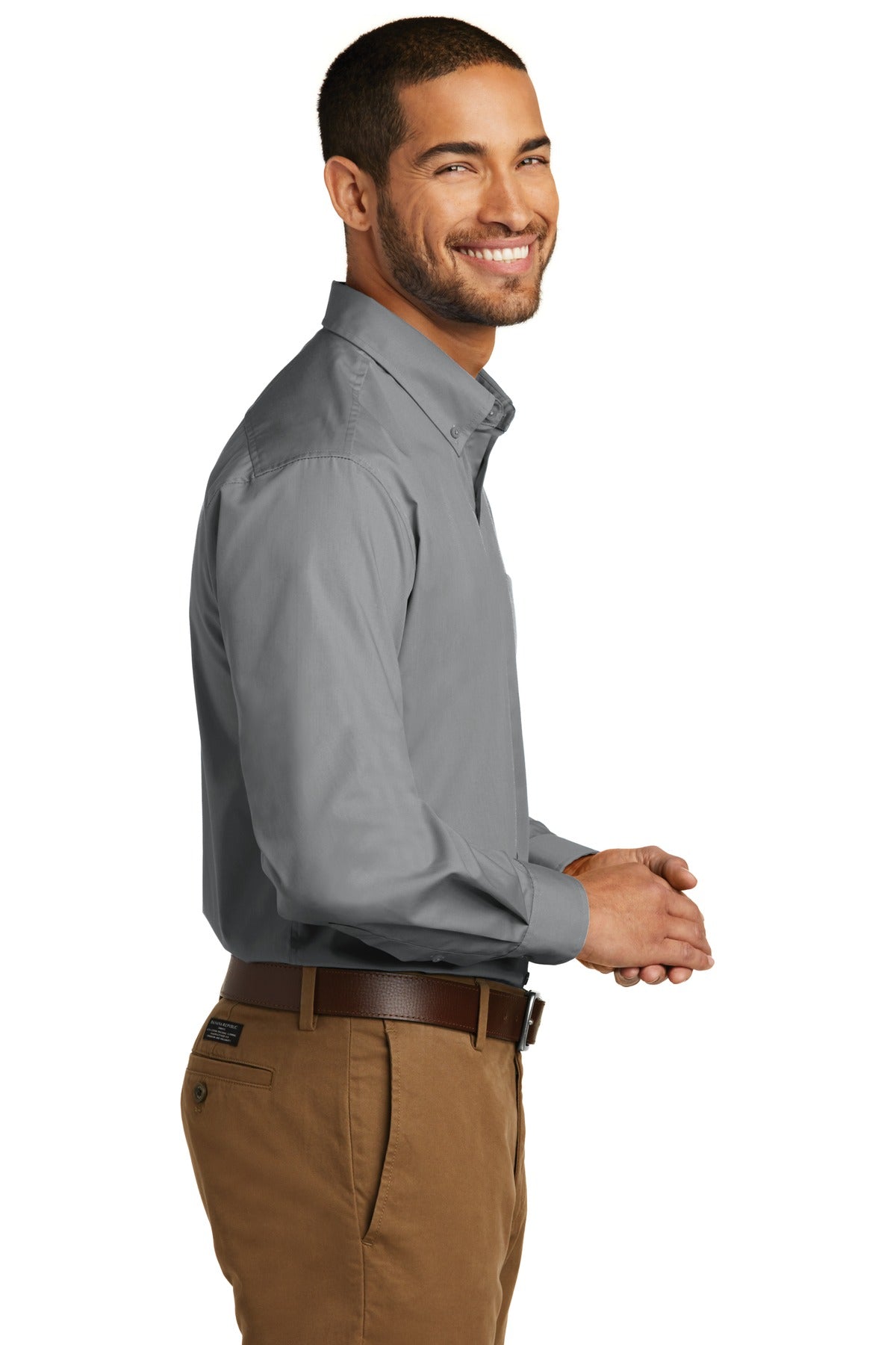 Gusty Grey Port Authority Long Sleeve Carefree Poplin Shirt. W100