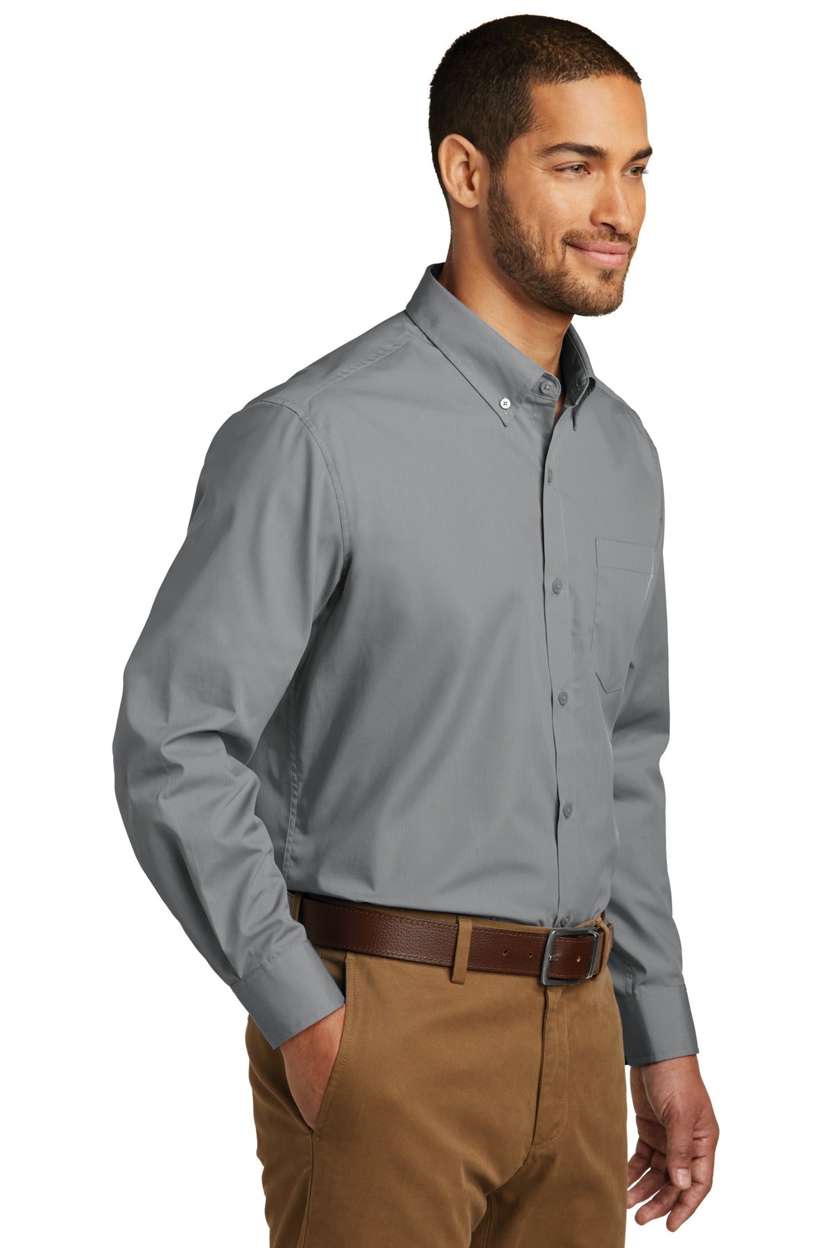 Gusty Grey Port Authority Long Sleeve Carefree Poplin Shirt. W100