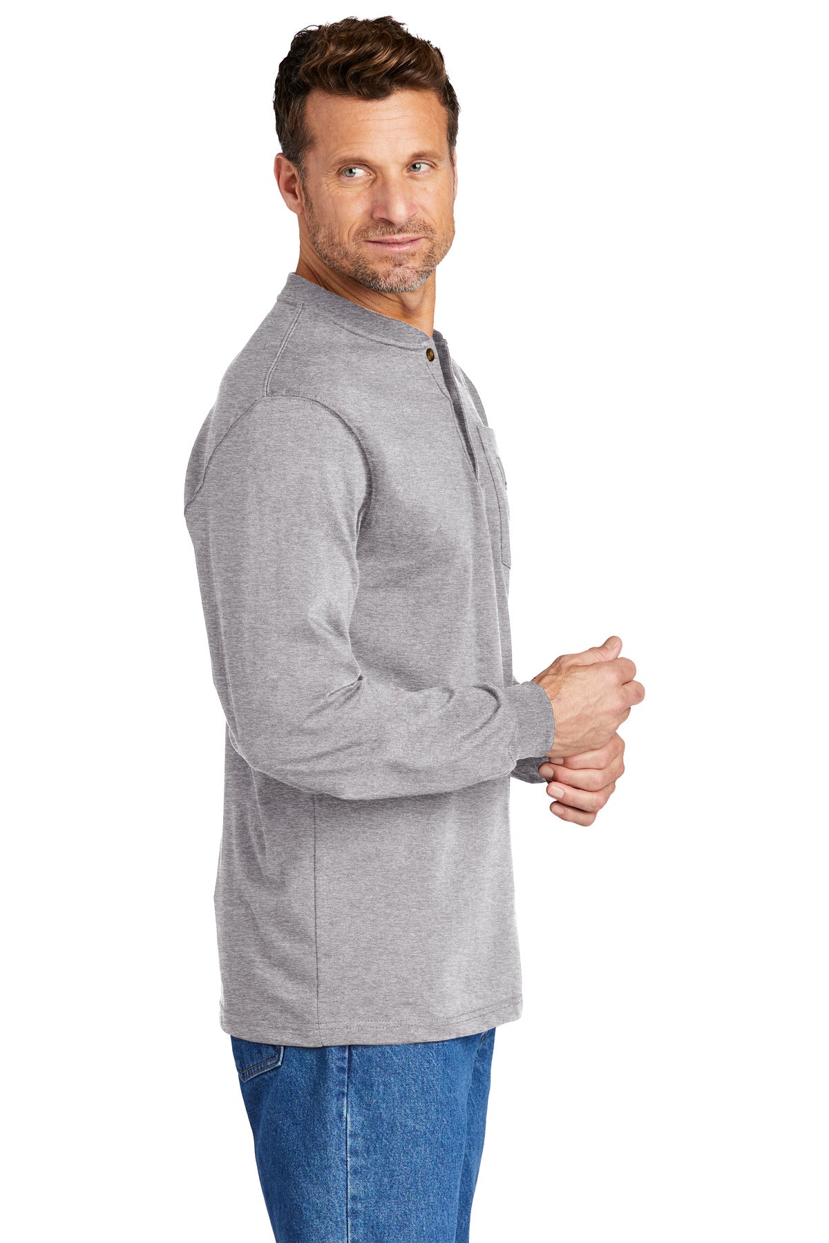 Heather Grey Carhartt Long Sleeve Henley T-Shirt CTK128