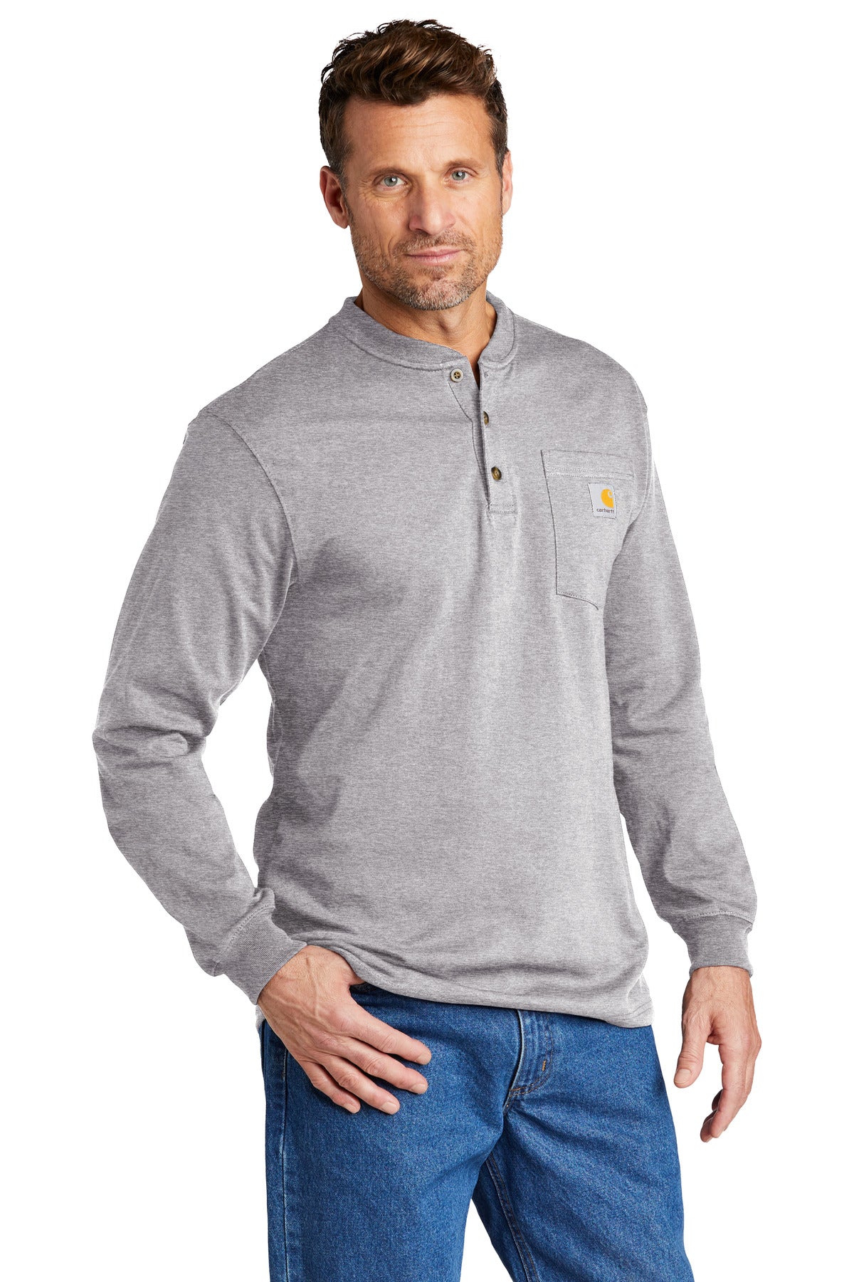 Heather Grey Carhartt Long Sleeve Henley T-Shirt CTK128