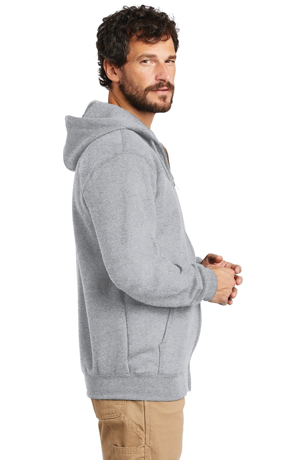 Heather Grey Carhartt Midweight Hooded Zip-Front Sweatshirt. CTK122