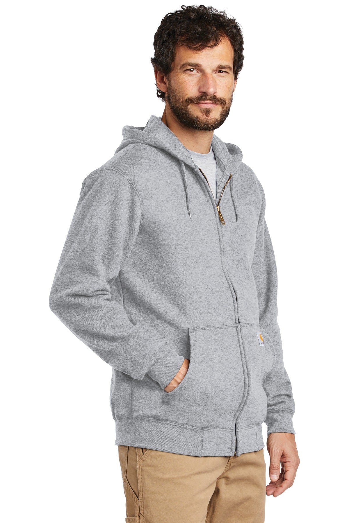 Heather Grey Carhartt Midweight Hooded Zip-Front Sweatshirt. CTK122