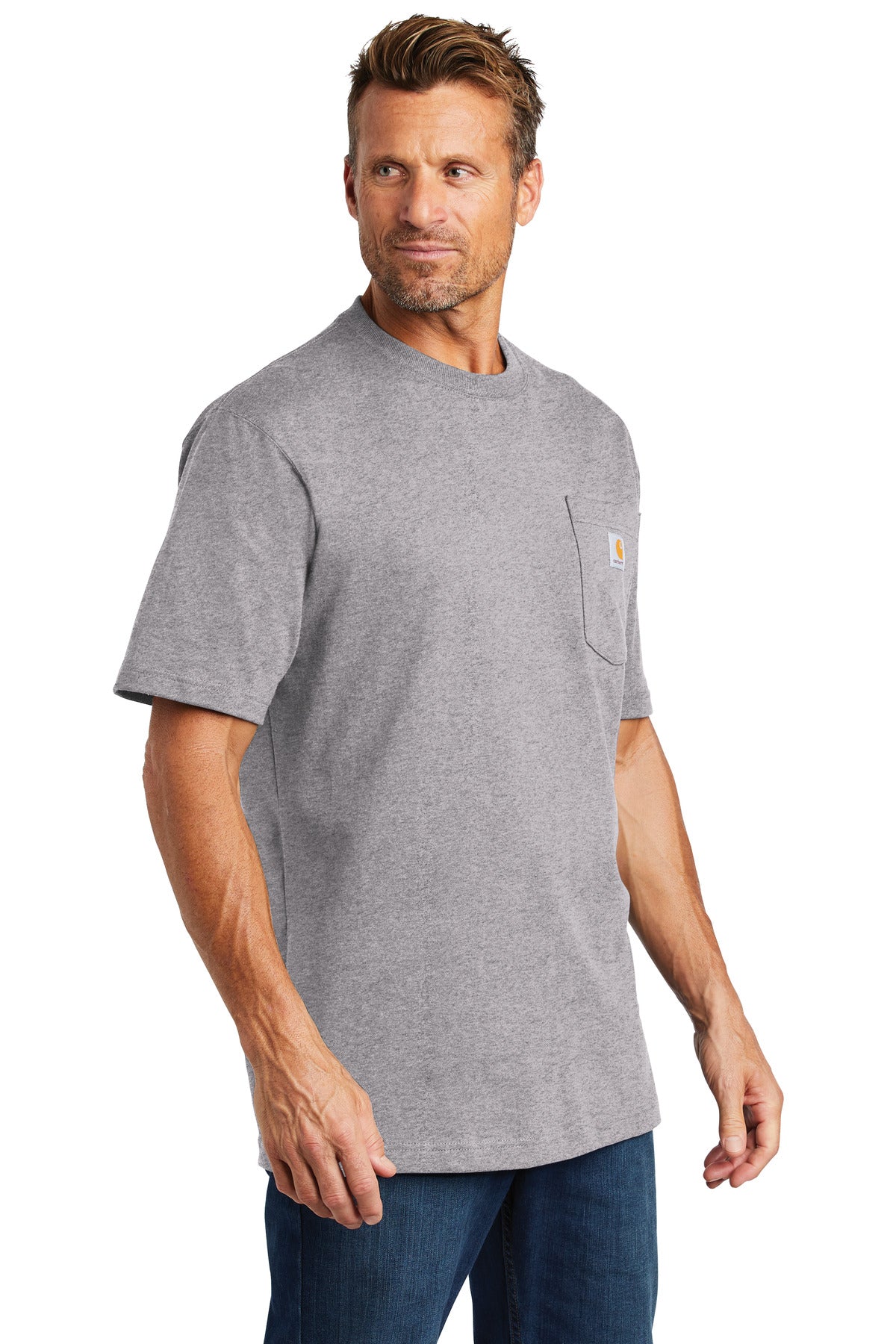 Heather Grey Carhartt Tall Workwear Pocket Short Sleeve T-Shirt. CTTK87