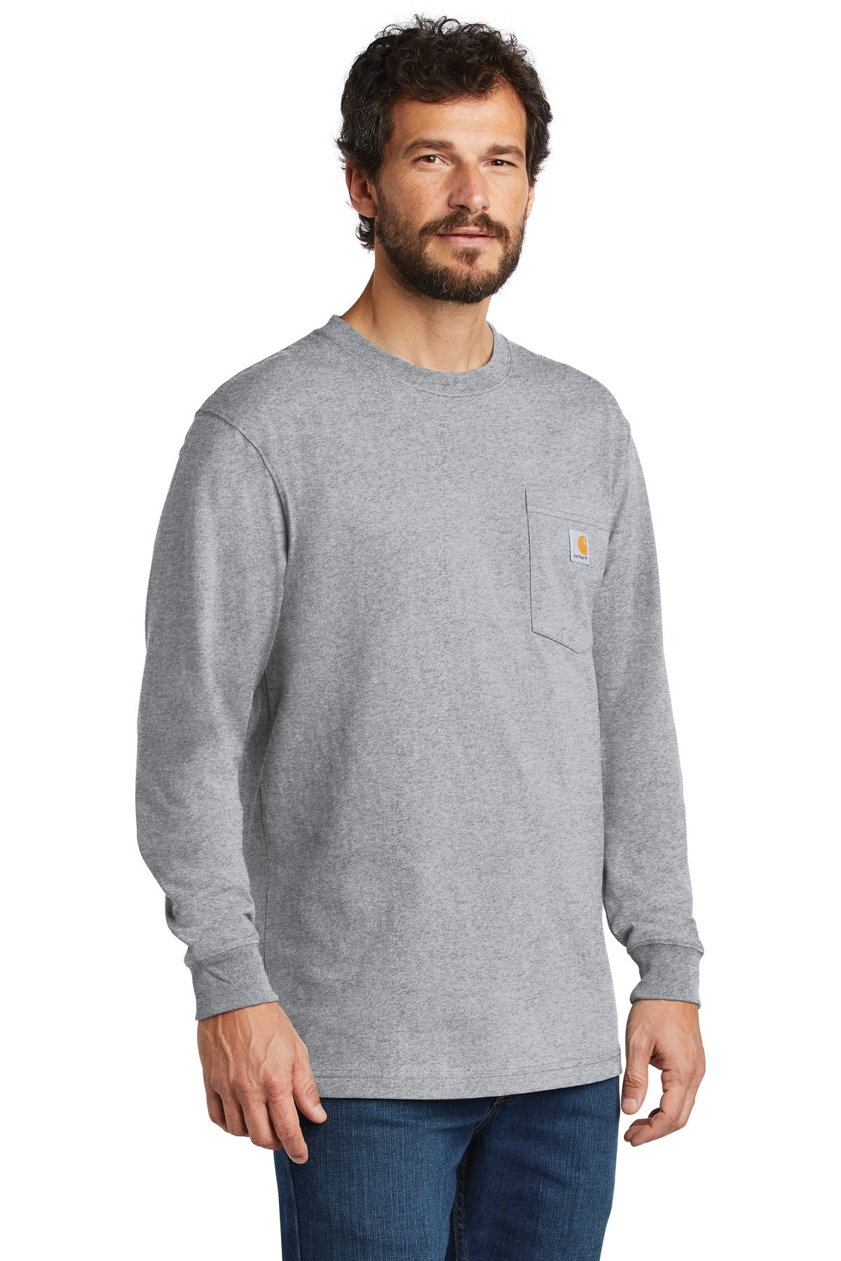 Heather Grey Carhartt Workwear Pocket Long Sleeve T-Shirt. CTK126