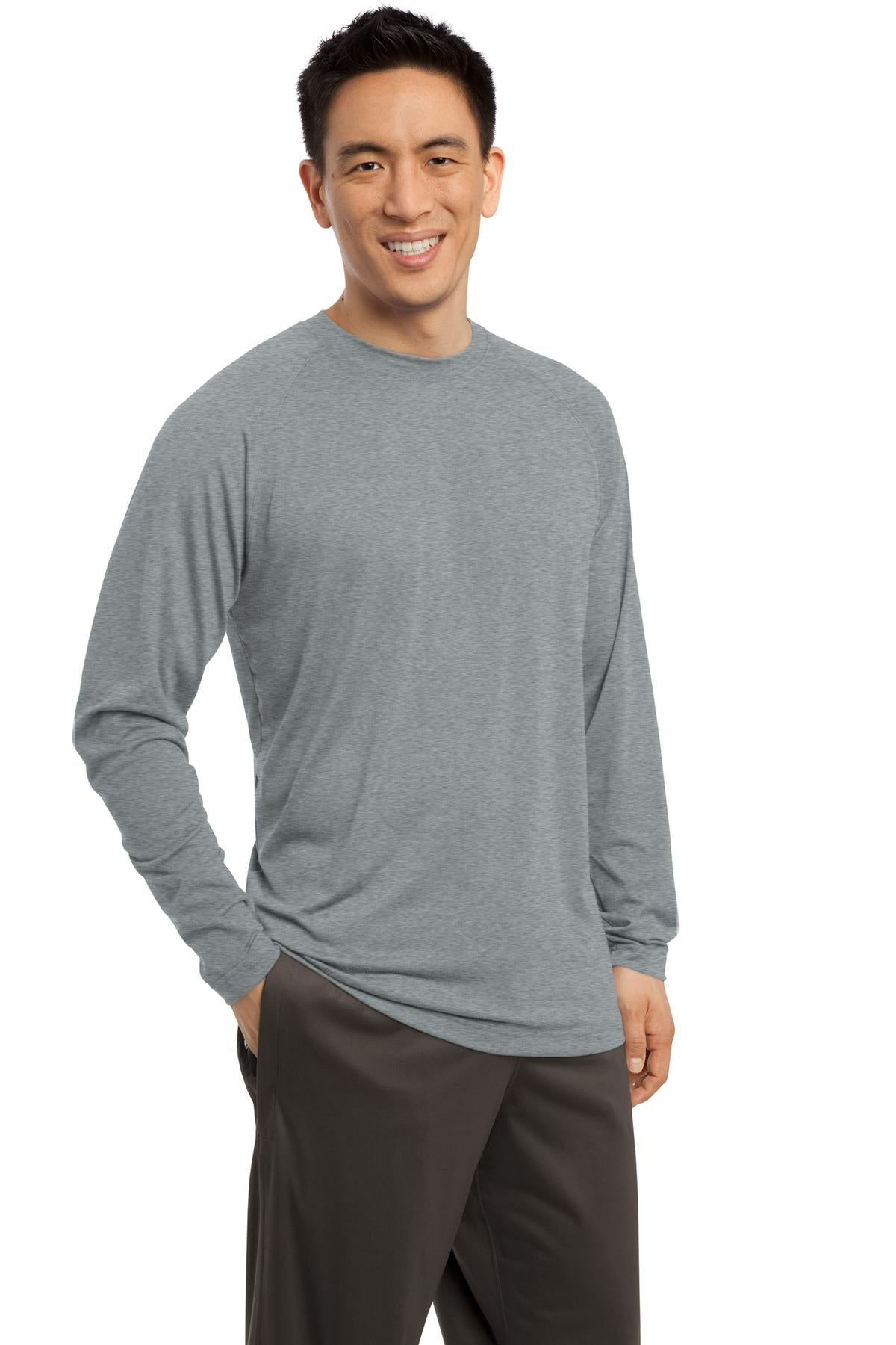 Heather Grey Sport-Tek Long Sleeve Ultimate Performance Crew. ST700LS