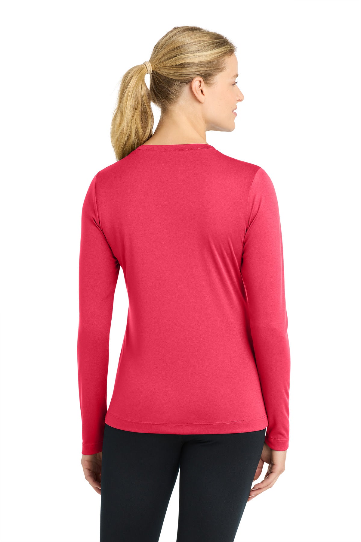 Hot Coral Sport-Tek Women's Long Sleeve PosiCharge Competitor V-Neck Tee. LST353LS