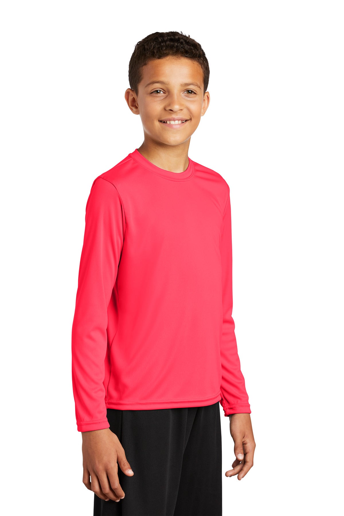 Hot Coral Sport-Tek Youth Long Sleeve PosiCharge Competitor Tee. YST350LS
