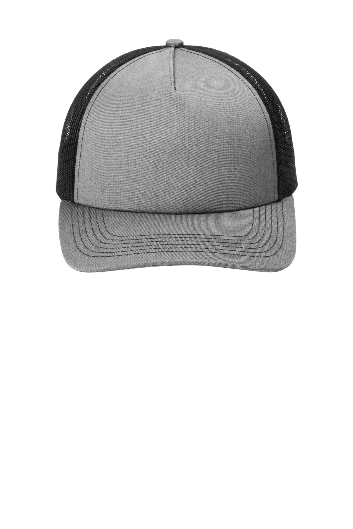 HtGrey/Blk Port Authority Low-Profile Snapback 5-Panel Trucker Cap C115LP