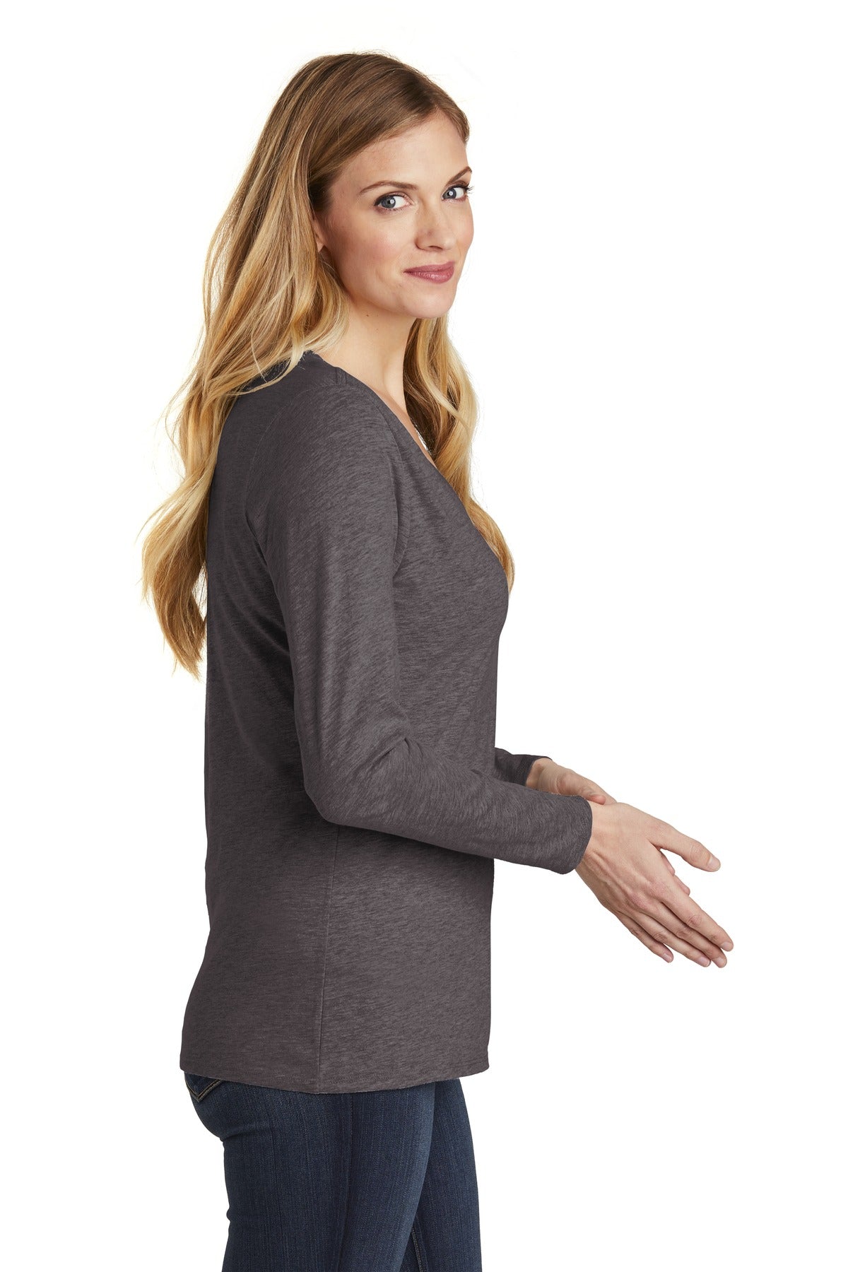 Hthrd Charcoal District Women's Very Important Tee Long Sleeve V-Neck. DT6201