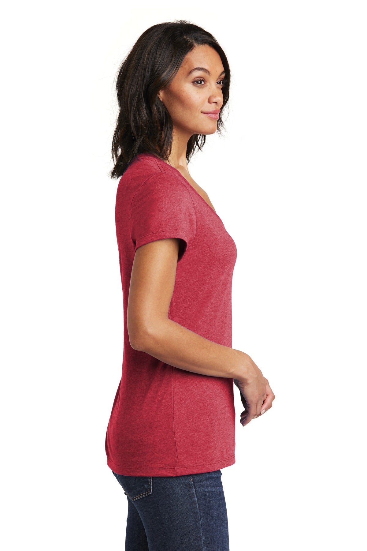 Hthrd Red District Women's Very Important Tee V-Neck. DT6503