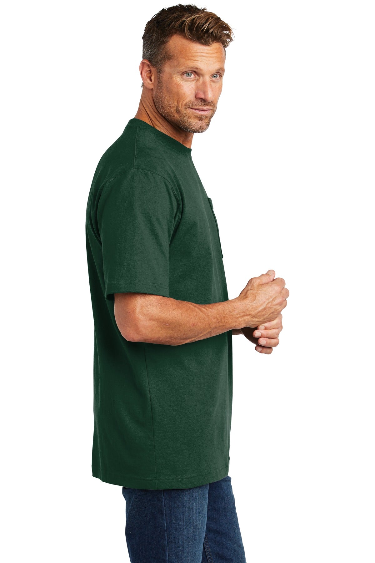 Hunter Green Carhartt Tall Workwear Pocket Short Sleeve T-Shirt. CTTK87