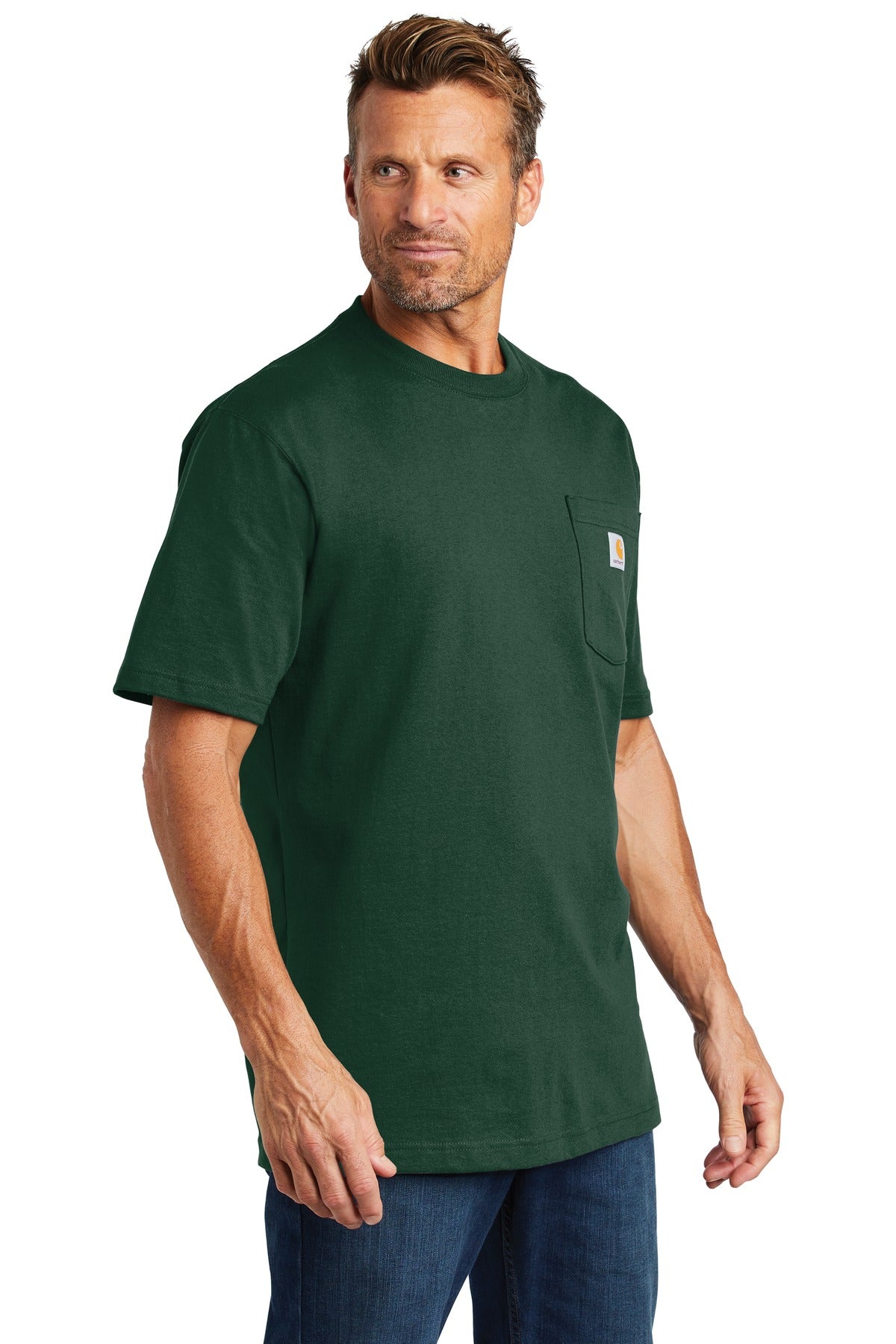 Hunter Green Carhartt Tall Workwear Pocket Short Sleeve T-Shirt. CTTK87