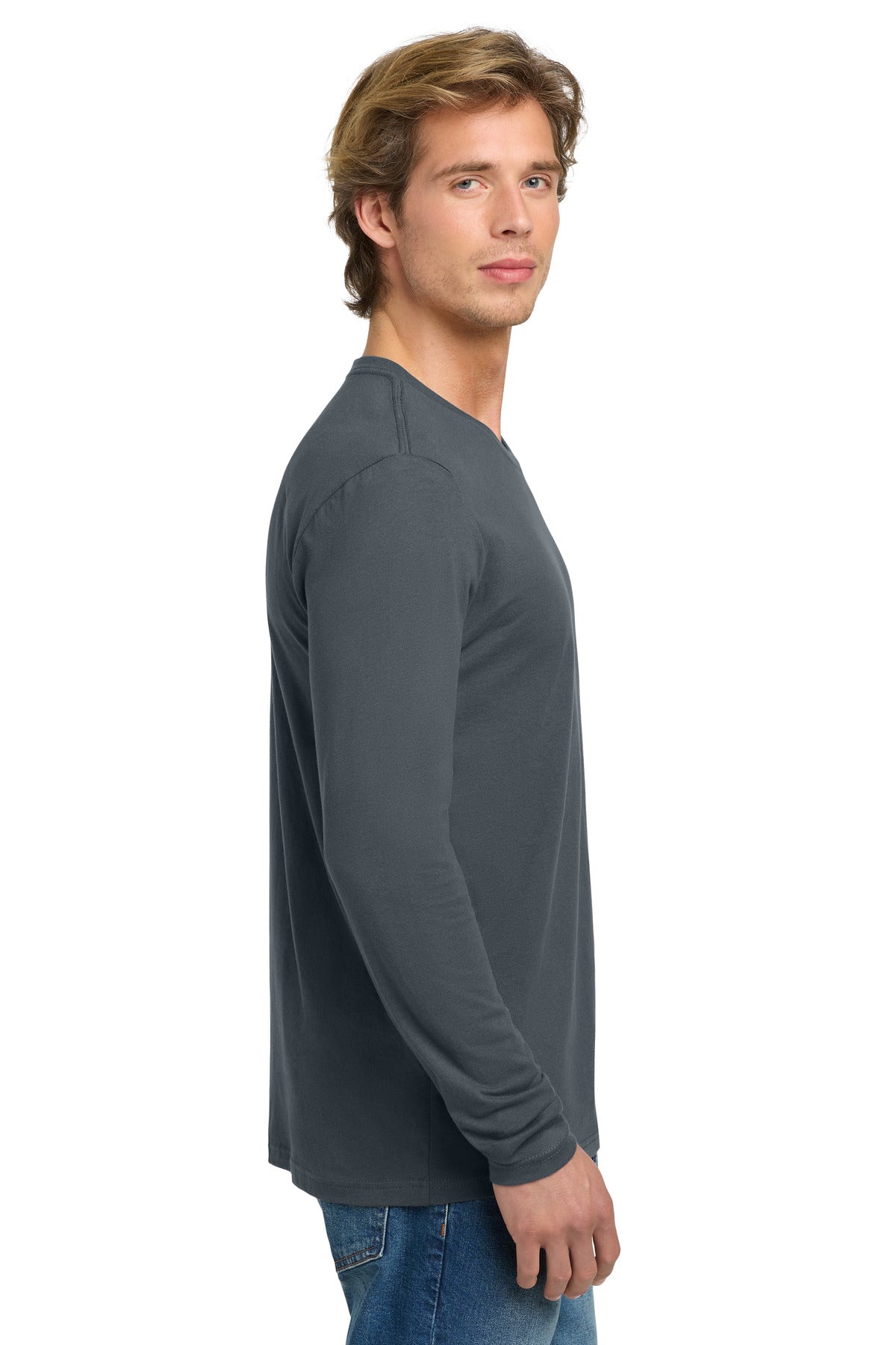 Indigo Next Level Apparel Cotton Long Sleeve Tee. NL3601