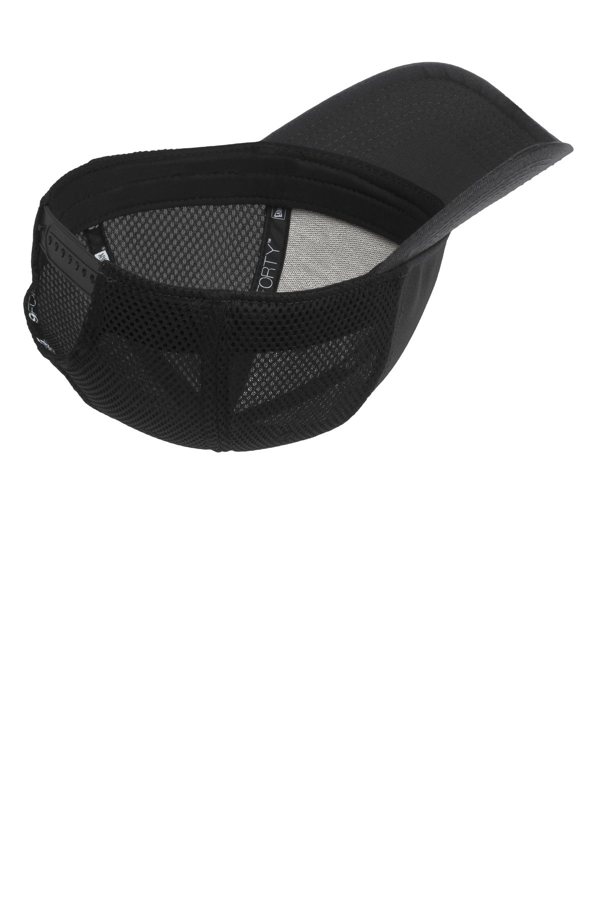 Inside View of Black/Black New Era Snapback Contrast Front Mesh Cap. NE204