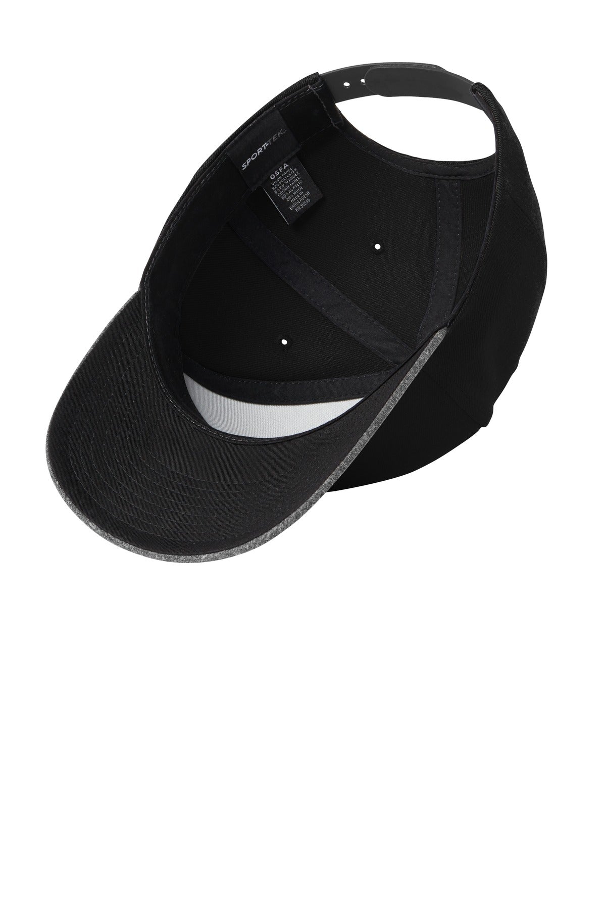 Inside View of Black/Grey Hth Sport-Tek YP Classics Curve Bill Snapback Cap. STC43
