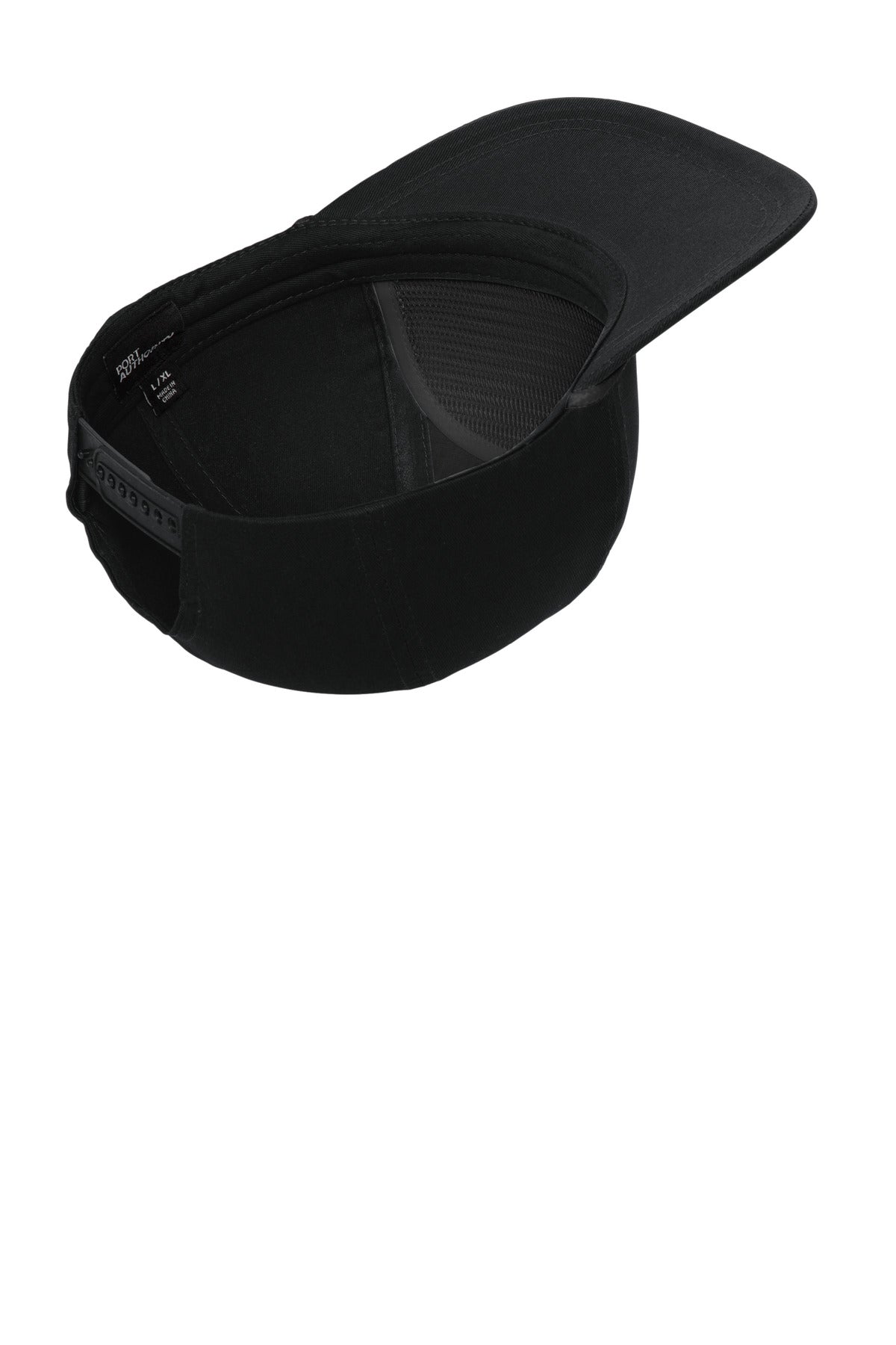 Inside View of Blk/Blk Port Authority Snapback Five-Panel Rope Cap C962