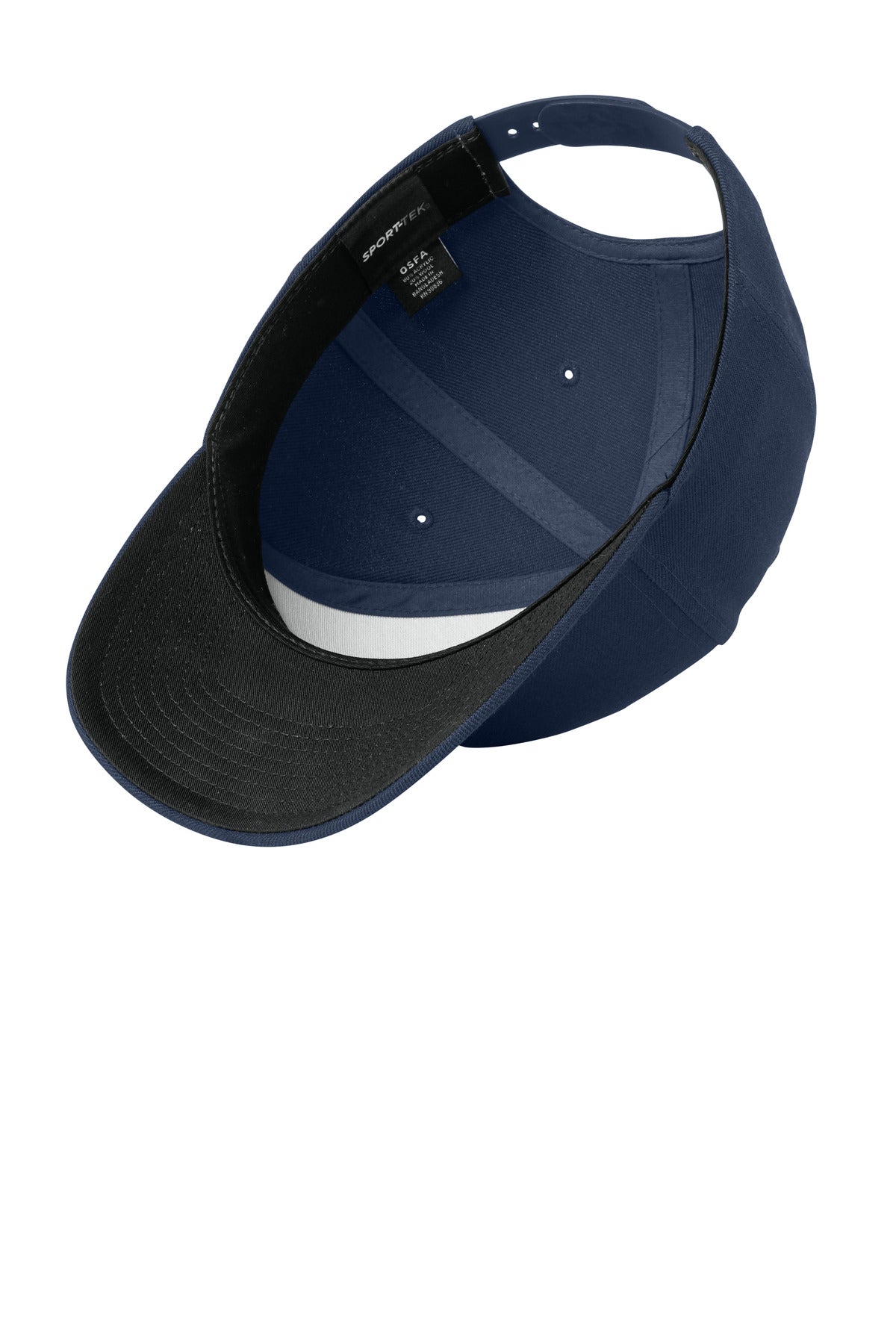 Inside View of True Navy Sport-Tek YP Classics Curve Bill Snapback Cap. STC43