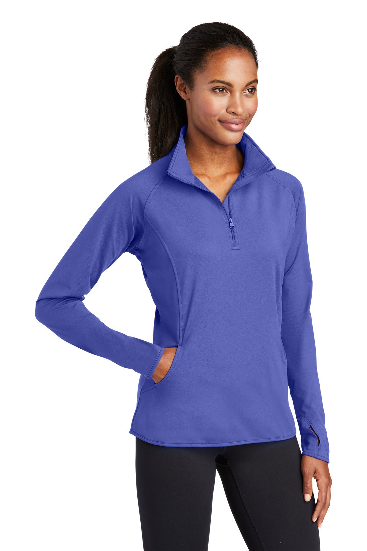 Iris Purple Sport-Tek Women's Sport-Wick Stretch 1/4-Zip Pullover. LST850