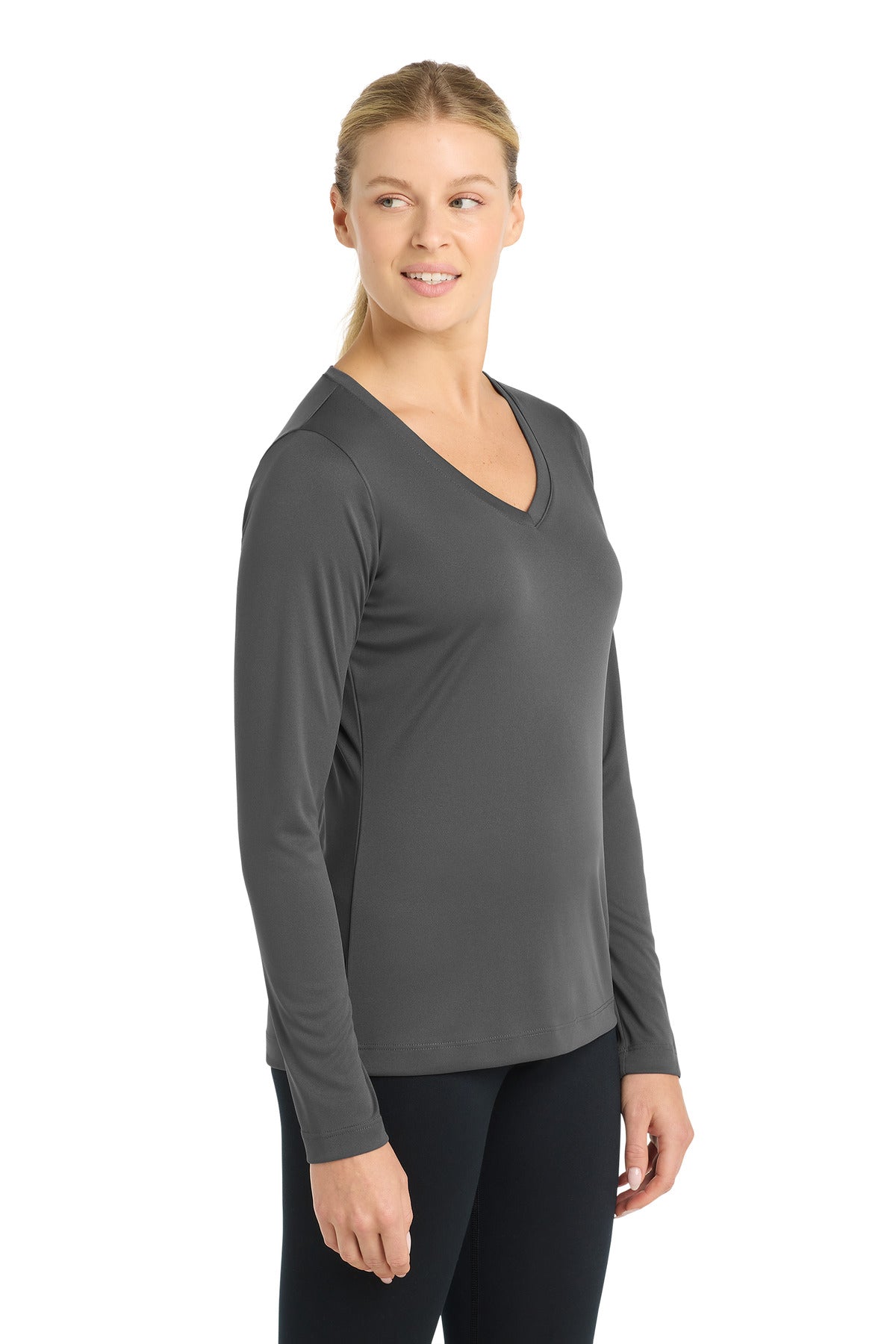 Iron Grey Sport-Tek Women's Long Sleeve PosiCharge Competitor V-Neck Tee. LST353LS