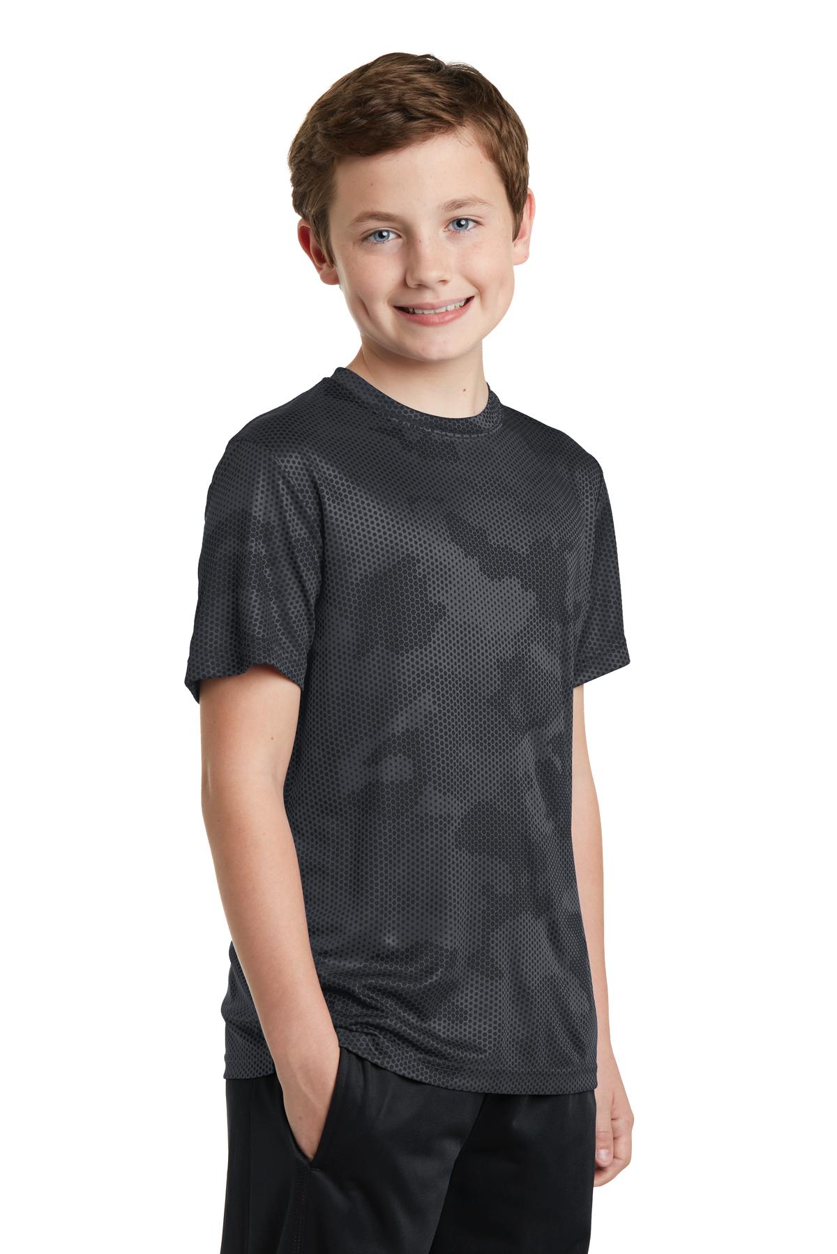 Iron Grey Sport-Tek Youth CamoHex Tee. YST370