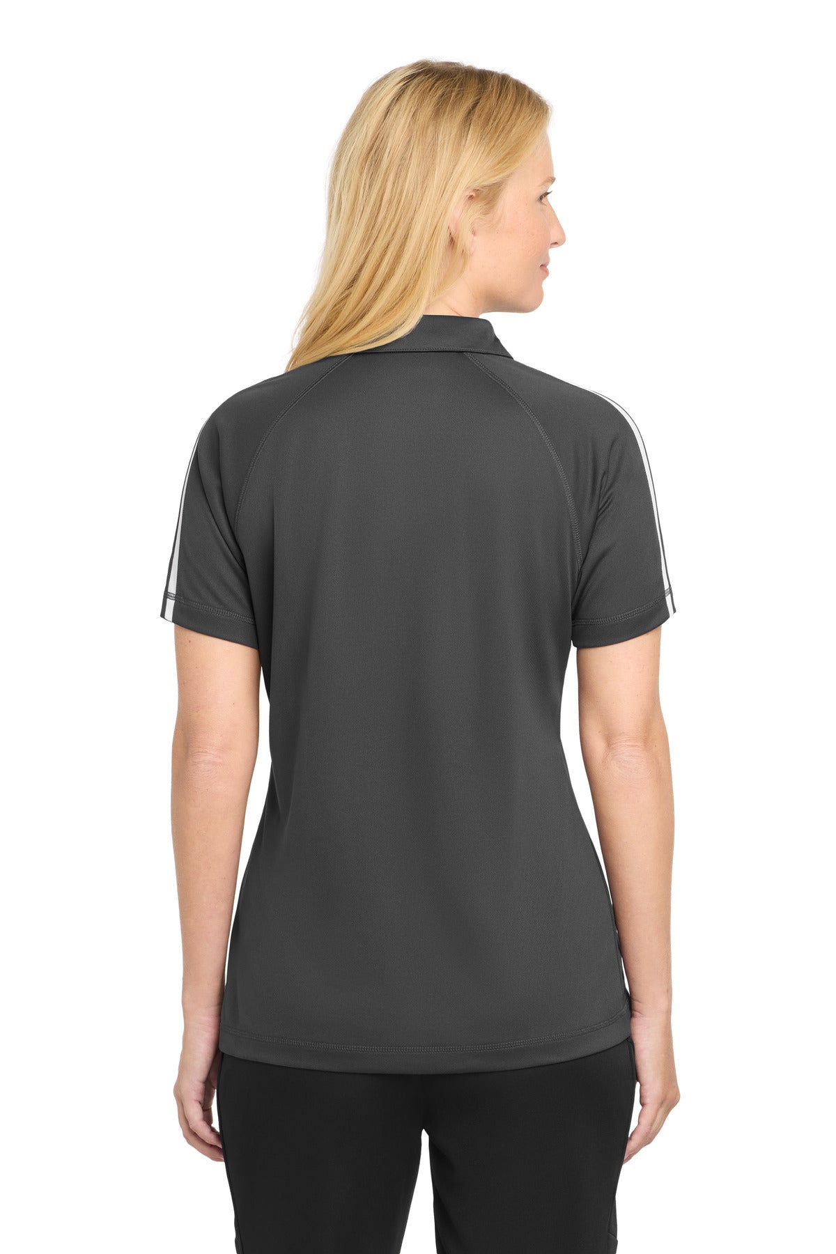 Iron Grey/Wht Sport-Tek Women's PosiCharge Micro-Mesh Colorblock Polo. LST685