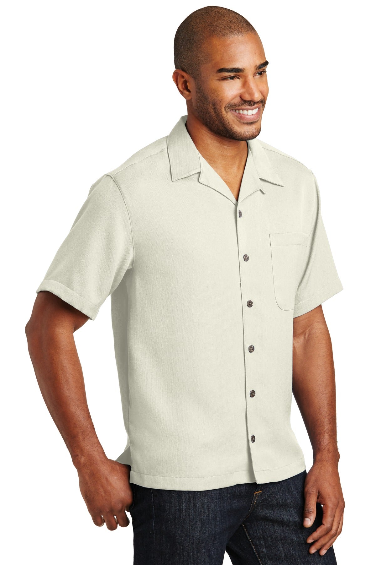 Ivory Port Authority Easy Care Camp Shirt. S535