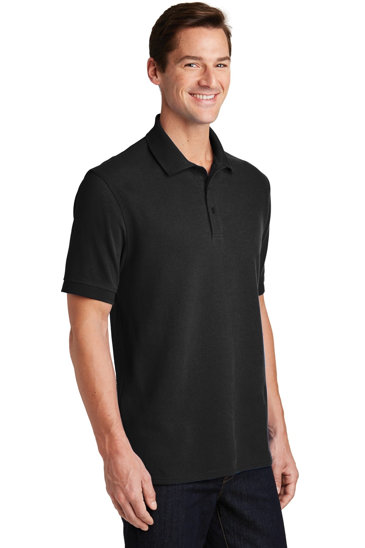 Jet Black Port & Company Combed Ring Spun Pique Polo. KP1500