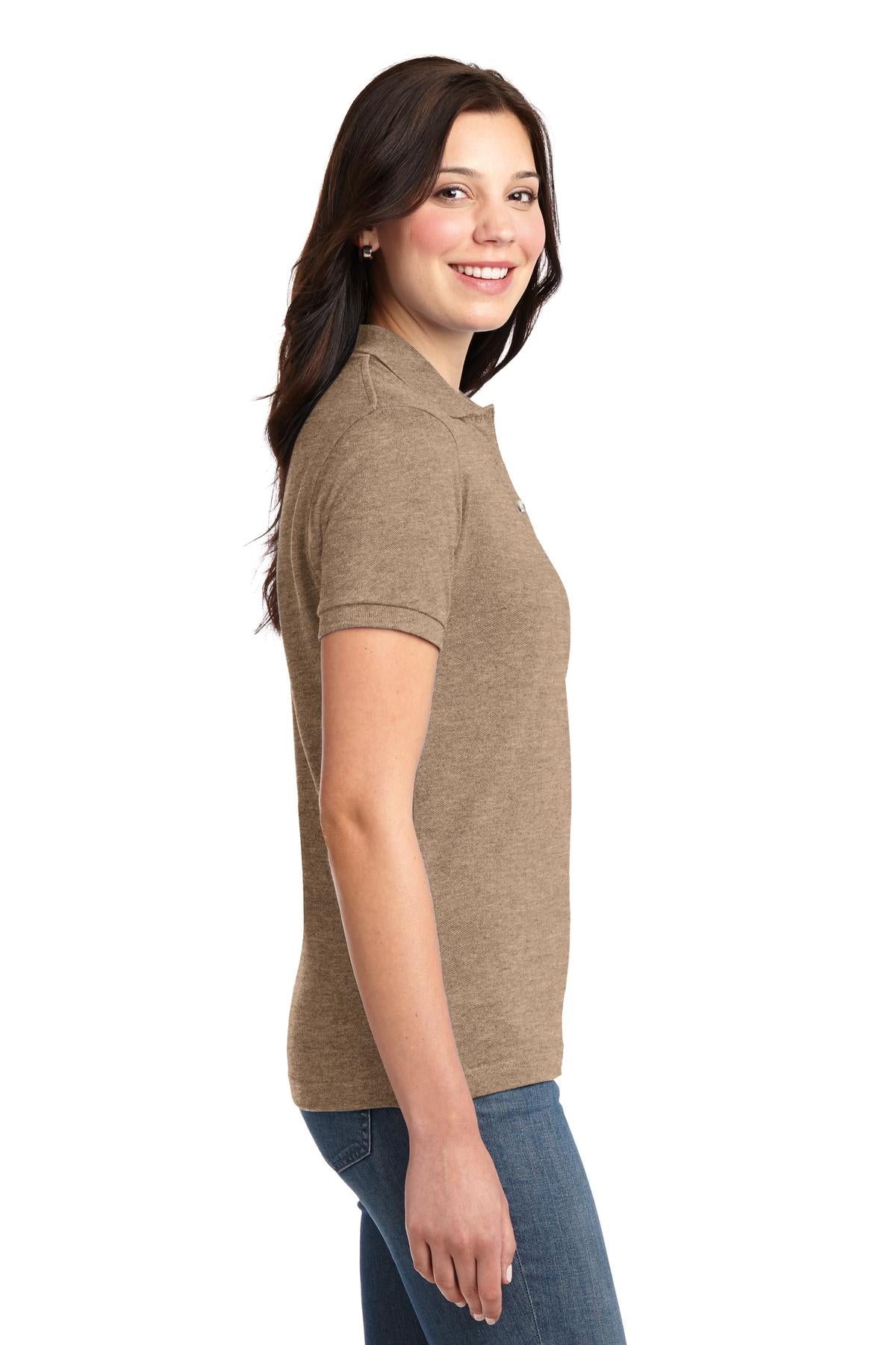 Khaki Heather Port Authority Women's Heavyweight Cotton Pique Polo. L420