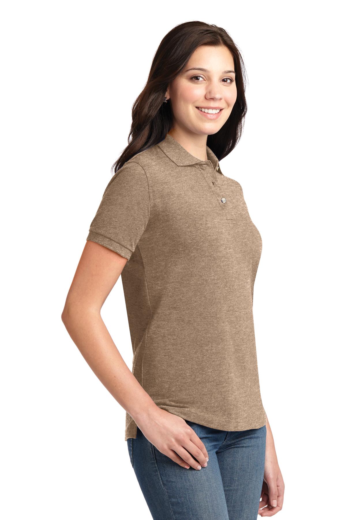 Khaki Heather Port Authority Women's Heavyweight Cotton Pique Polo. L420