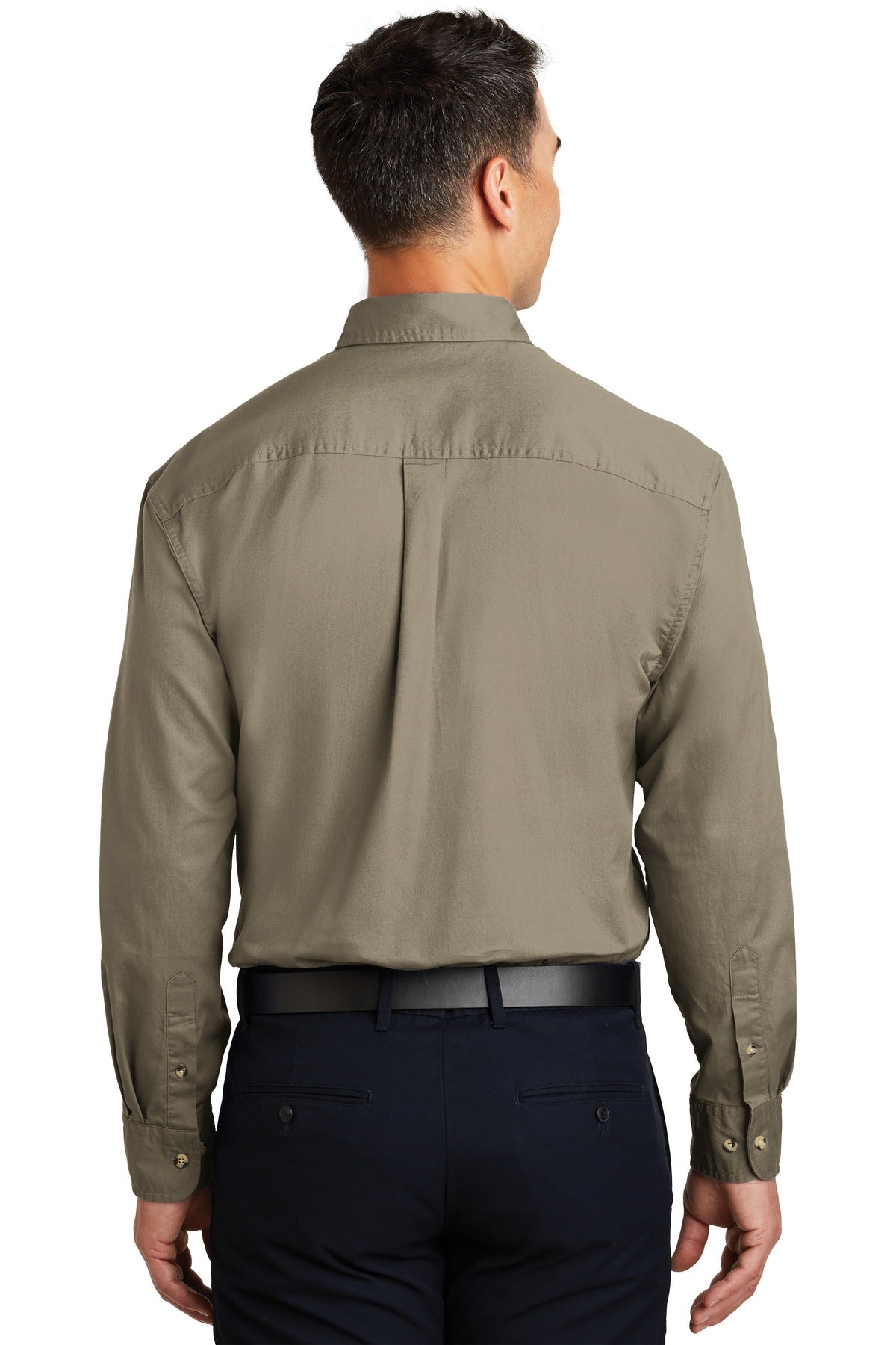Khaki Port Authority Long Sleeve Twill Shirt. S600T