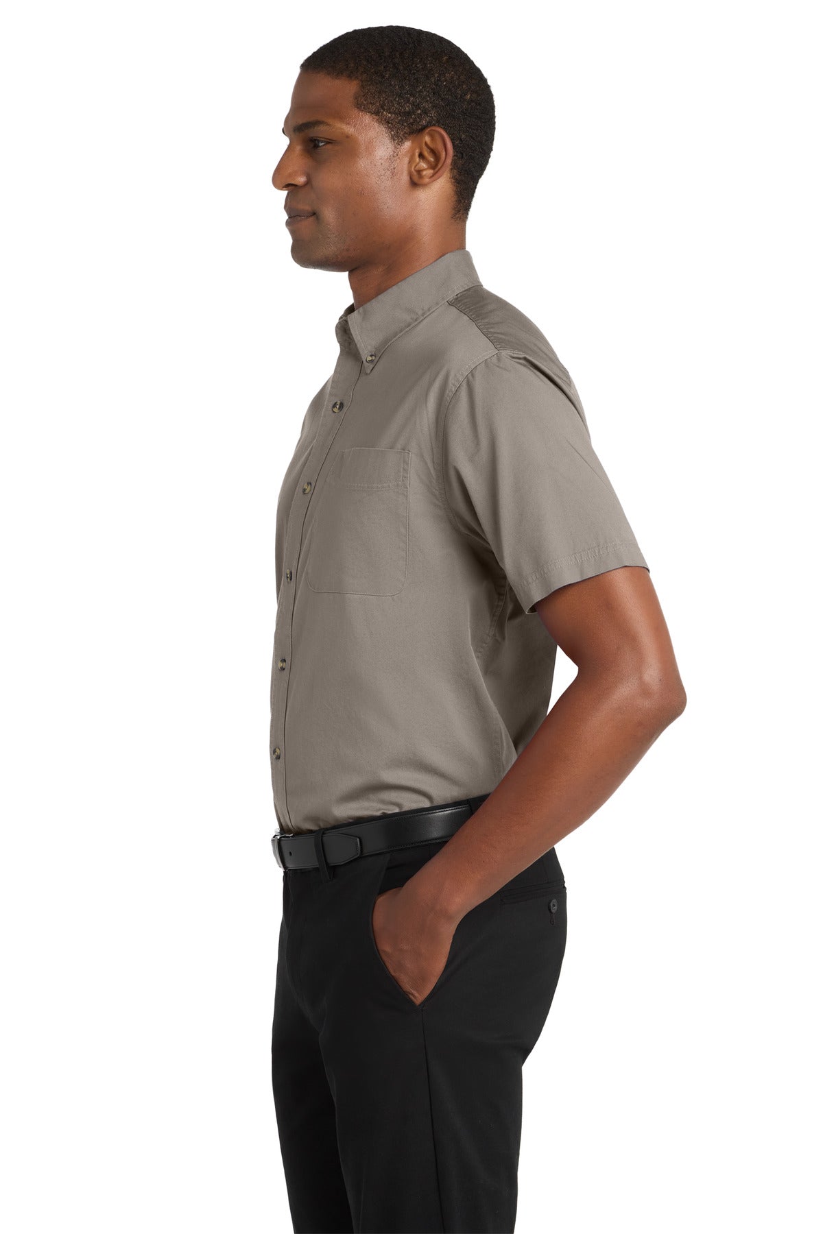 Khaki Port Authority Short Sleeve Twill Shirt. S500T