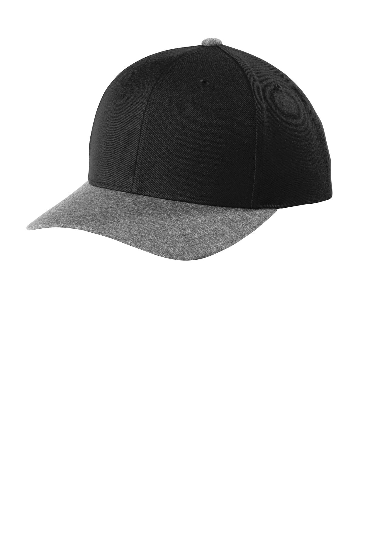Left View of Black/Grey Hth Sport-Tek YP Classics Curve Bill Snapback Cap. STC43