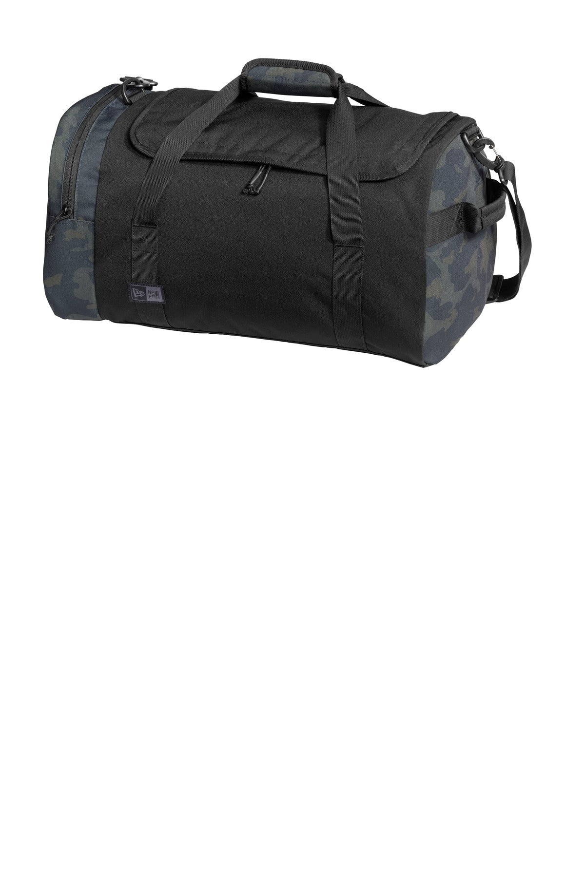 Left View of Black/Myth Cam New Era Legacy Duffel. NEB800