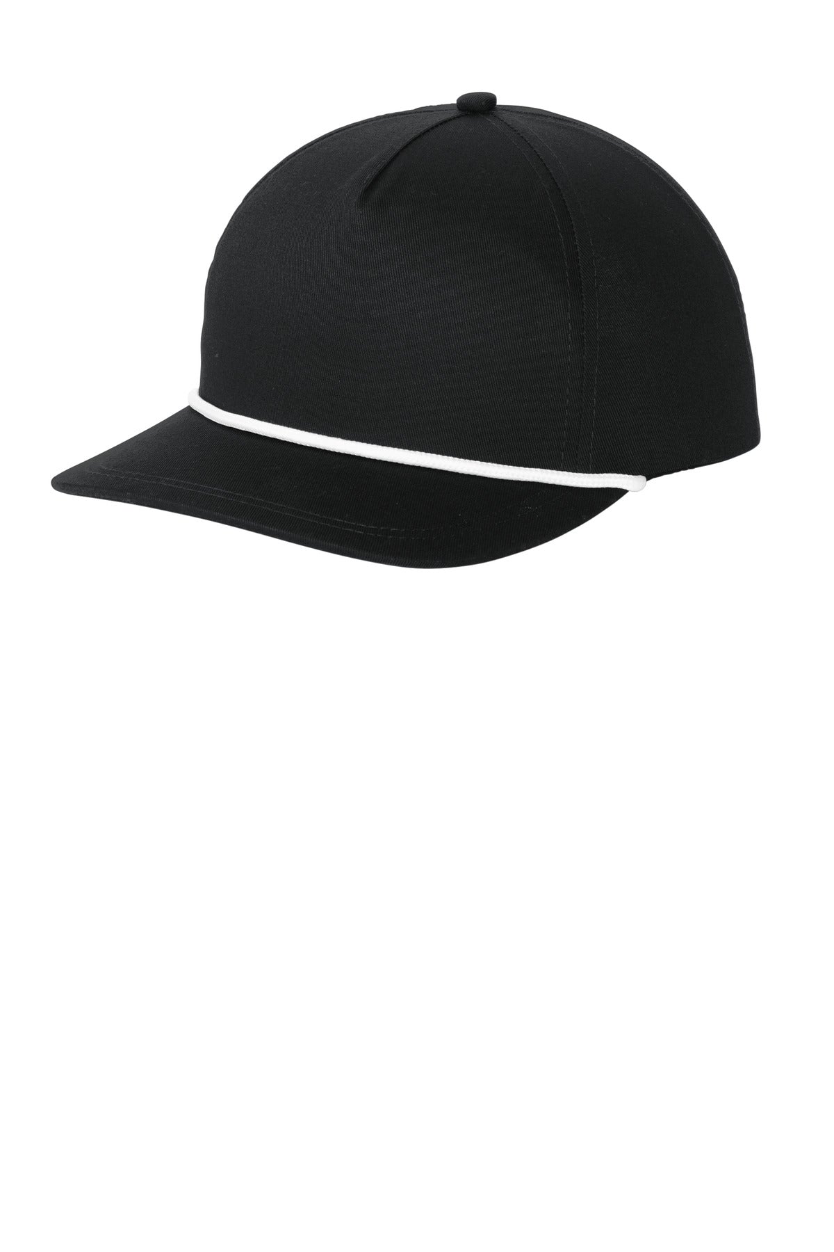 Left View of Blk/White Port Authority Snapback Five-Panel Rope Cap C962