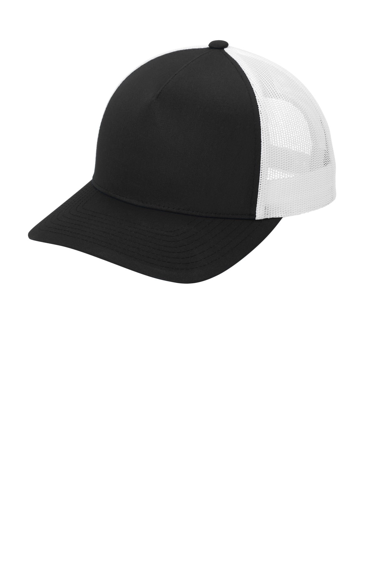 Left View of Blk/White Sport-Tek YP Classics Retro Trucker 5-Panel Cap STC54