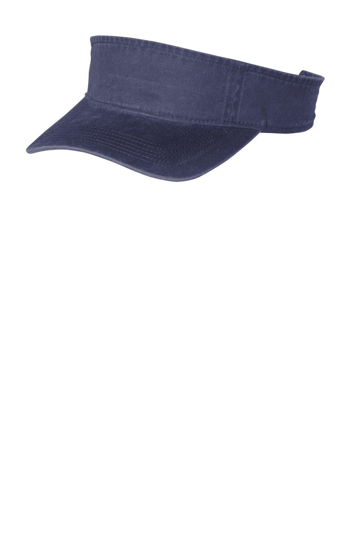 Left View of Denim Blue Port Authority Beach Wash Visor. C944