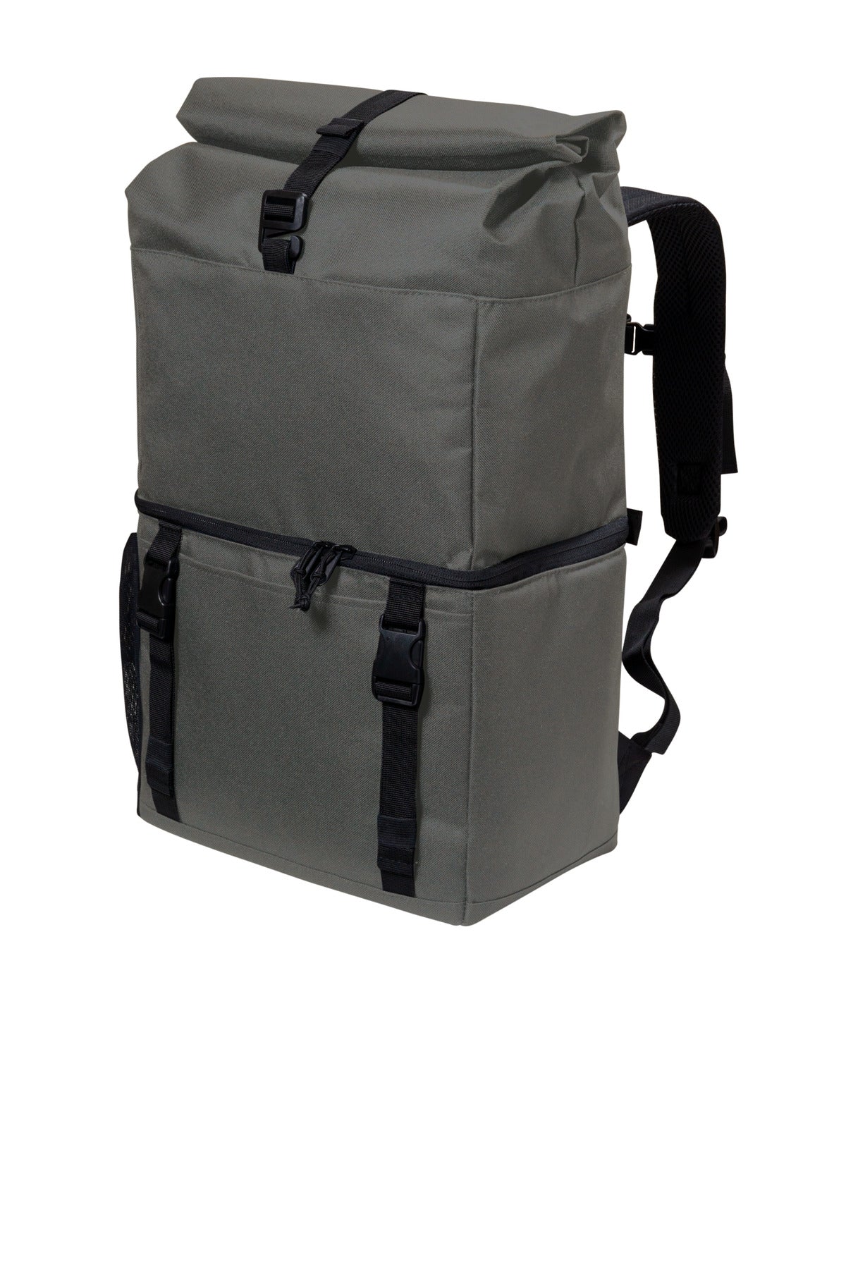 Left View of DkChar/Blk Port Authority 18-Can Backpack Cooler BG501
