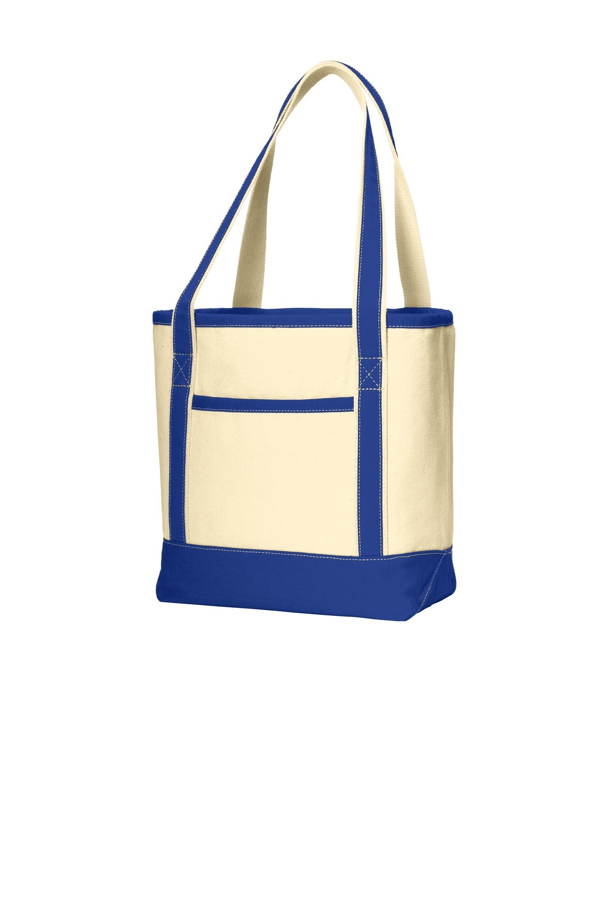 Left View of Nat/True Royal Port Authority Medium Cotton Canvas Tote. BG412