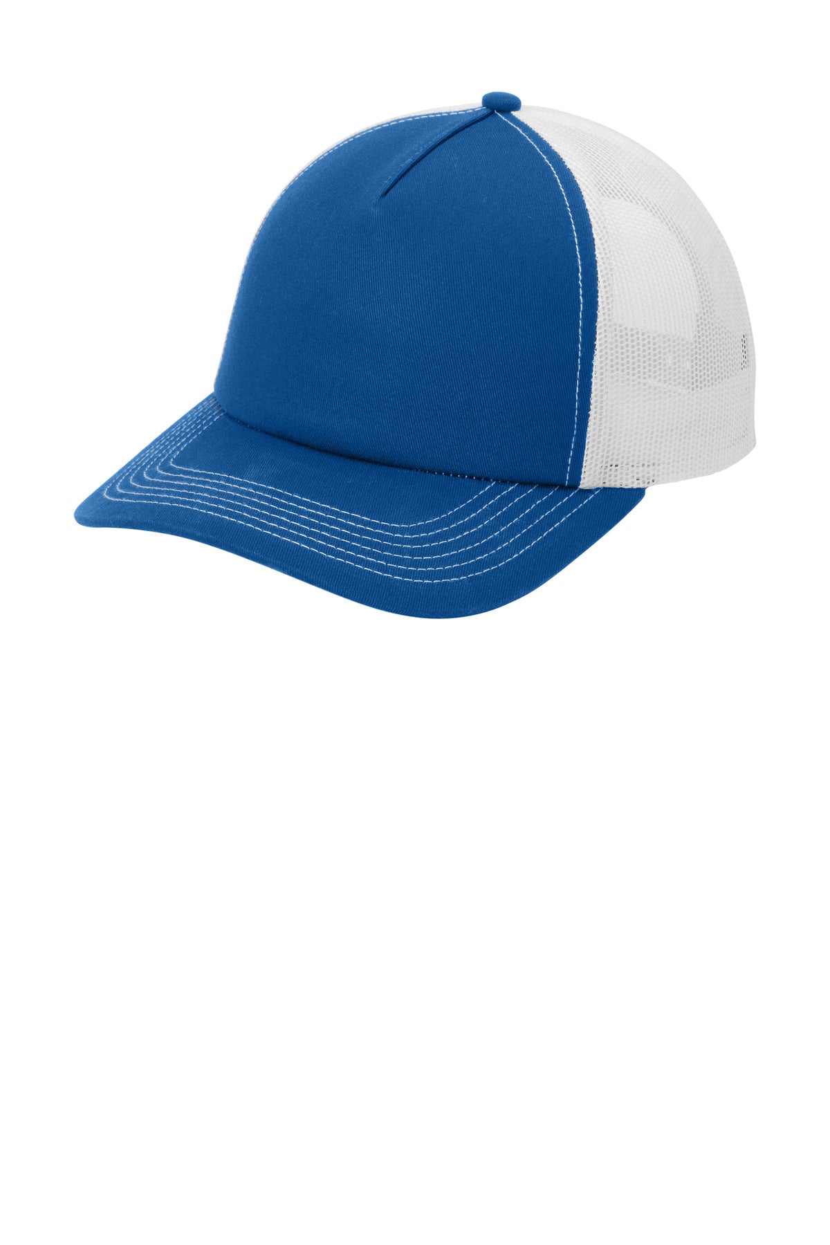 Left View of PatBl/Wht Port Authority Low-Profile Snapback 5-Panel Trucker Cap C115LP
