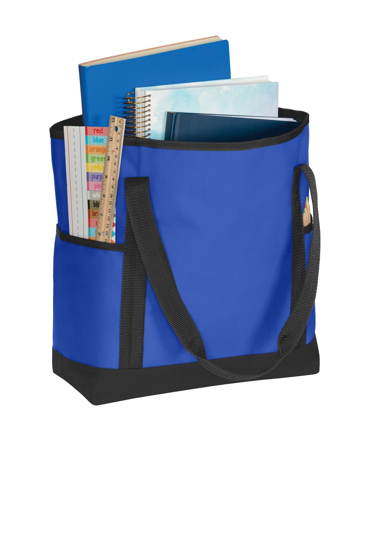 Left View of Royal/Black Port Authority On-The-Go Tote. BG411