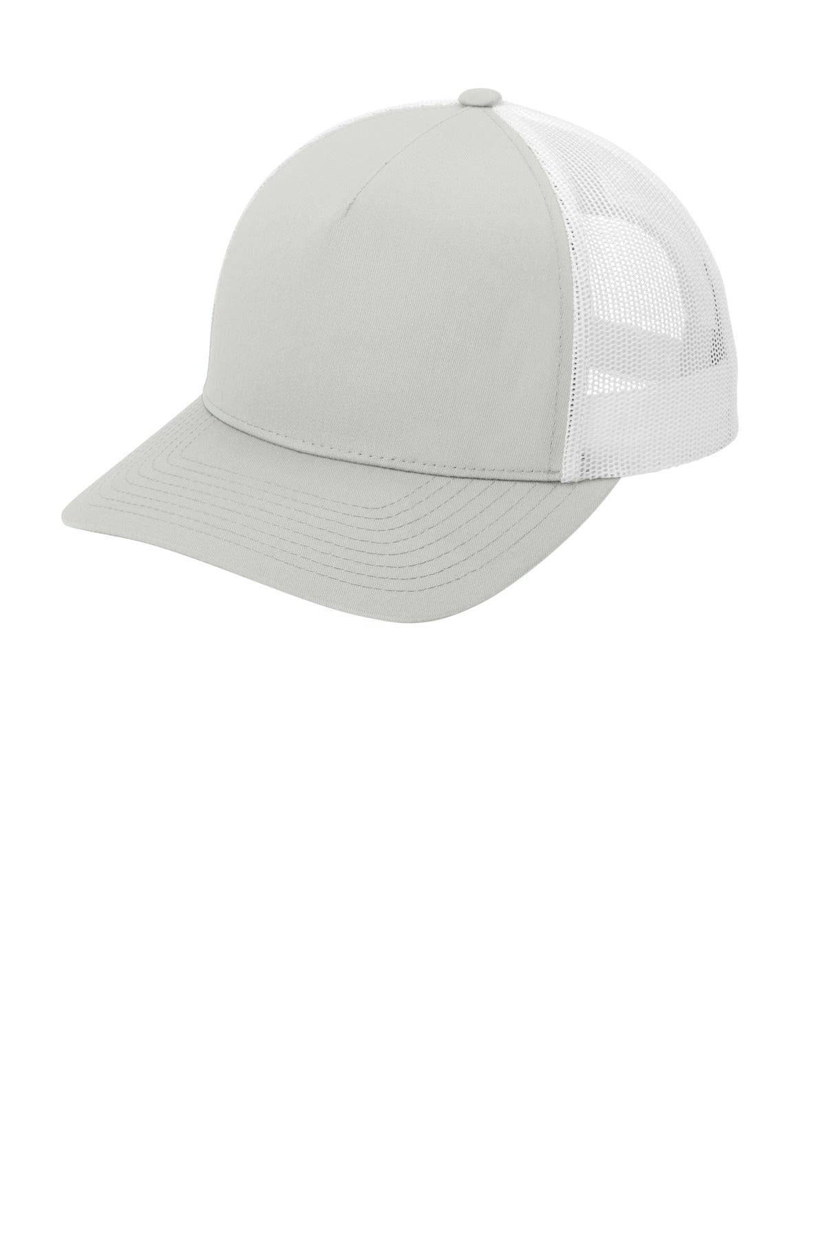 Left View of Silver/Wht Sport-Tek YP Classics Retro Trucker 5-Panel Cap STC54