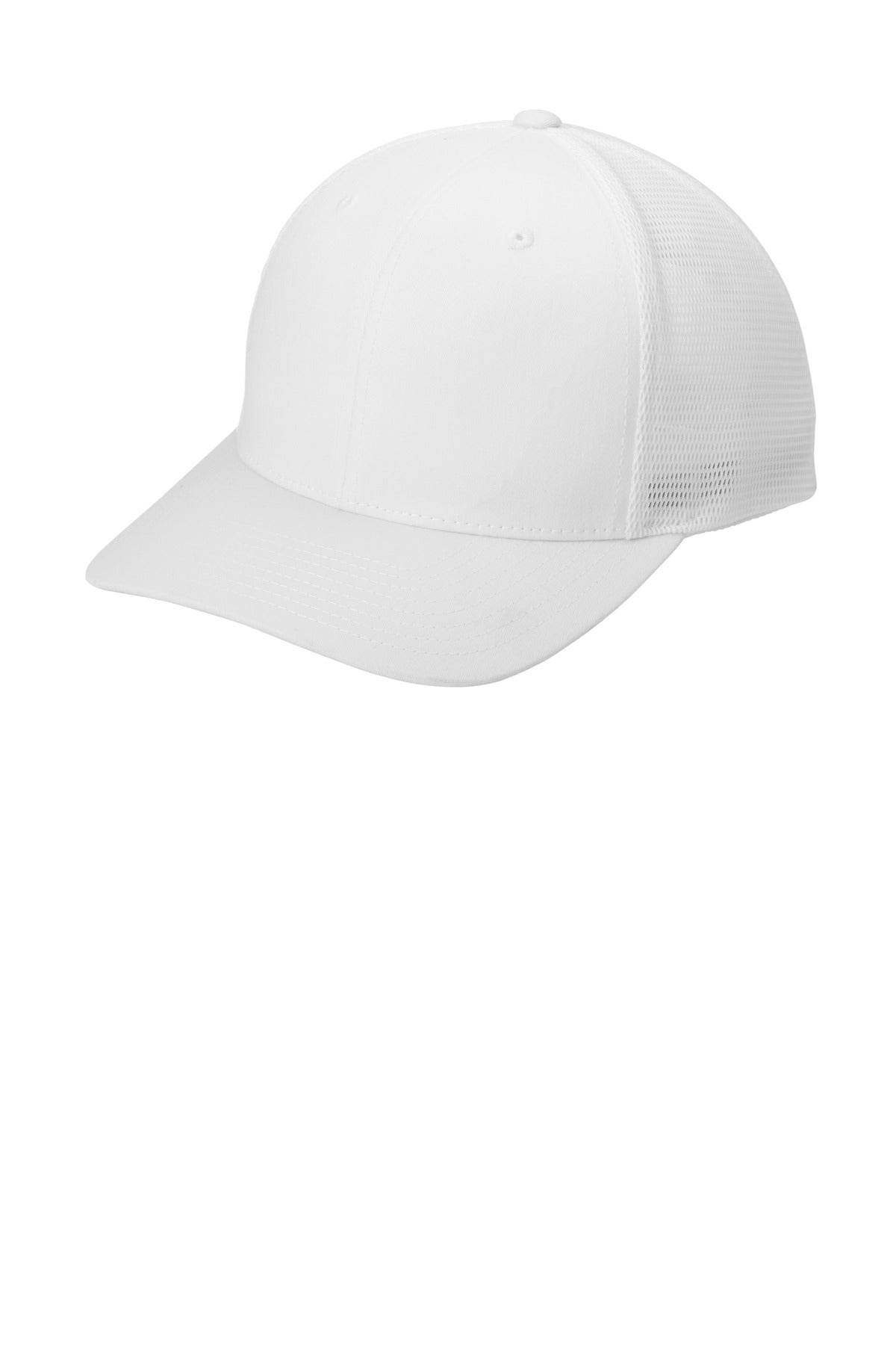 Left View of Wht/Wht Port Authority Flexfit 110 Mesh Cap C110