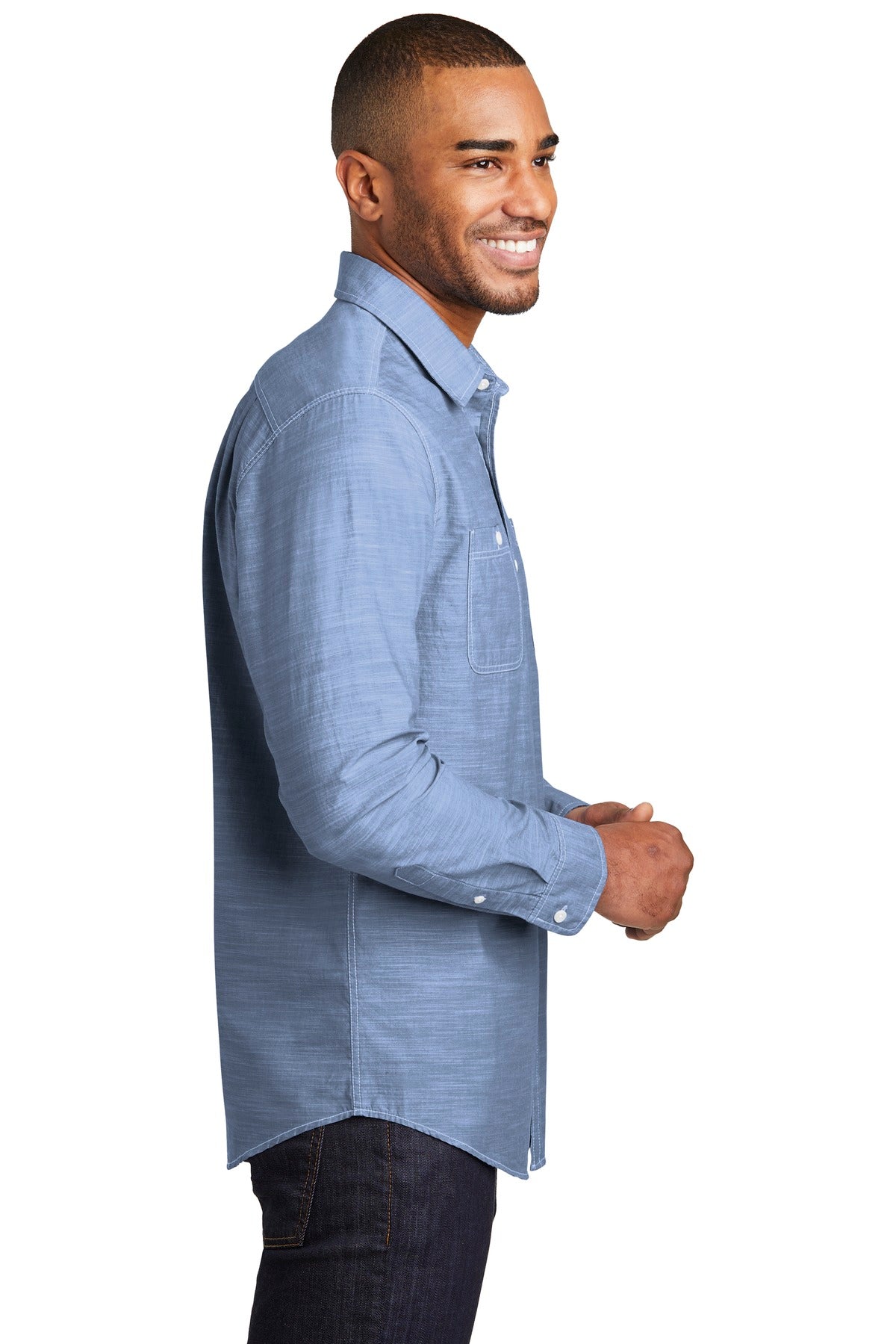 Light Blue Port Authority Slub Chambray Shirt. W380