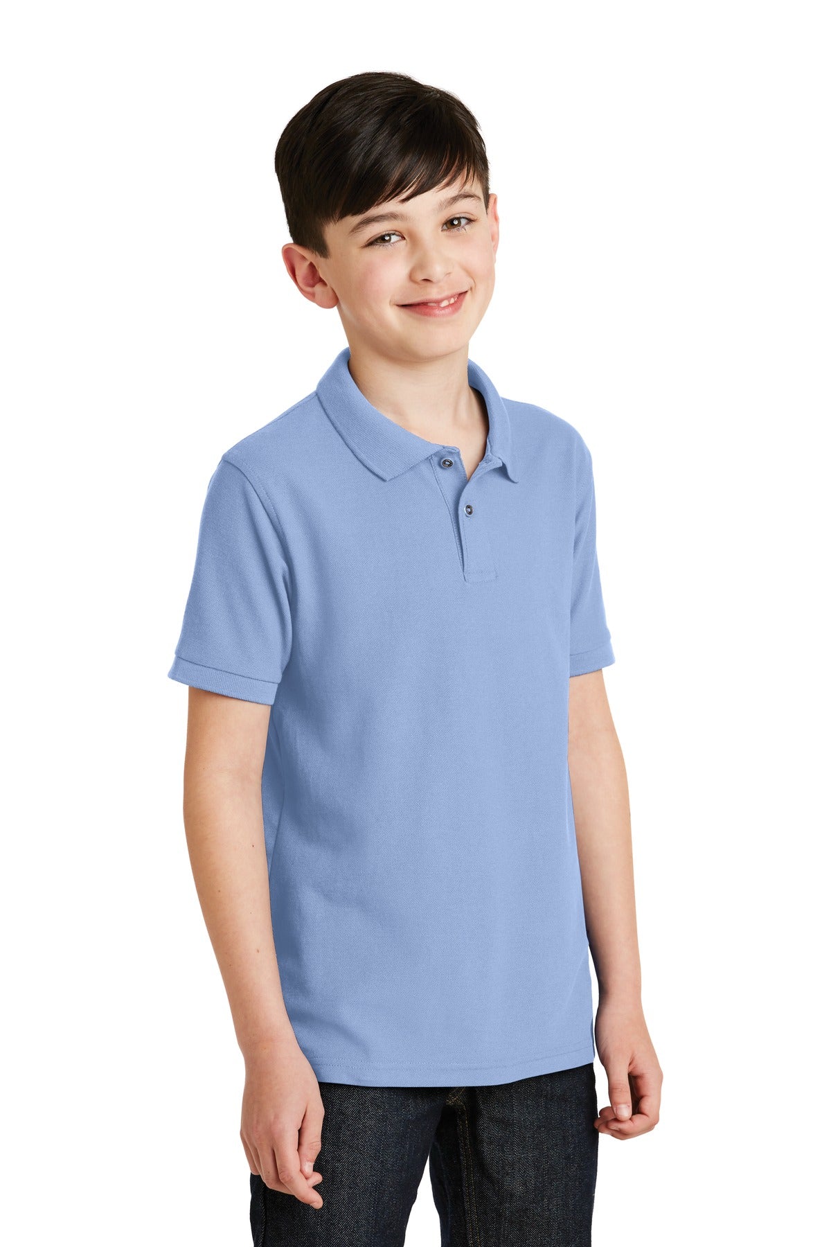 Light Blue Port Authority Youth Silk Touch Polo. Y500