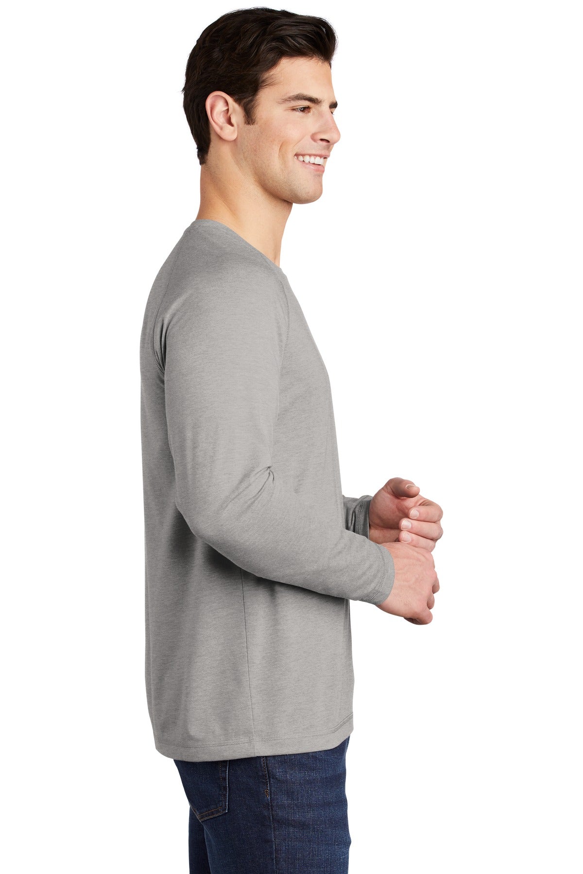 Light Grey Hth Sport-Tek PosiCharge Long Sleeve Tri-Blend Wicking Raglan Tee ST400LS